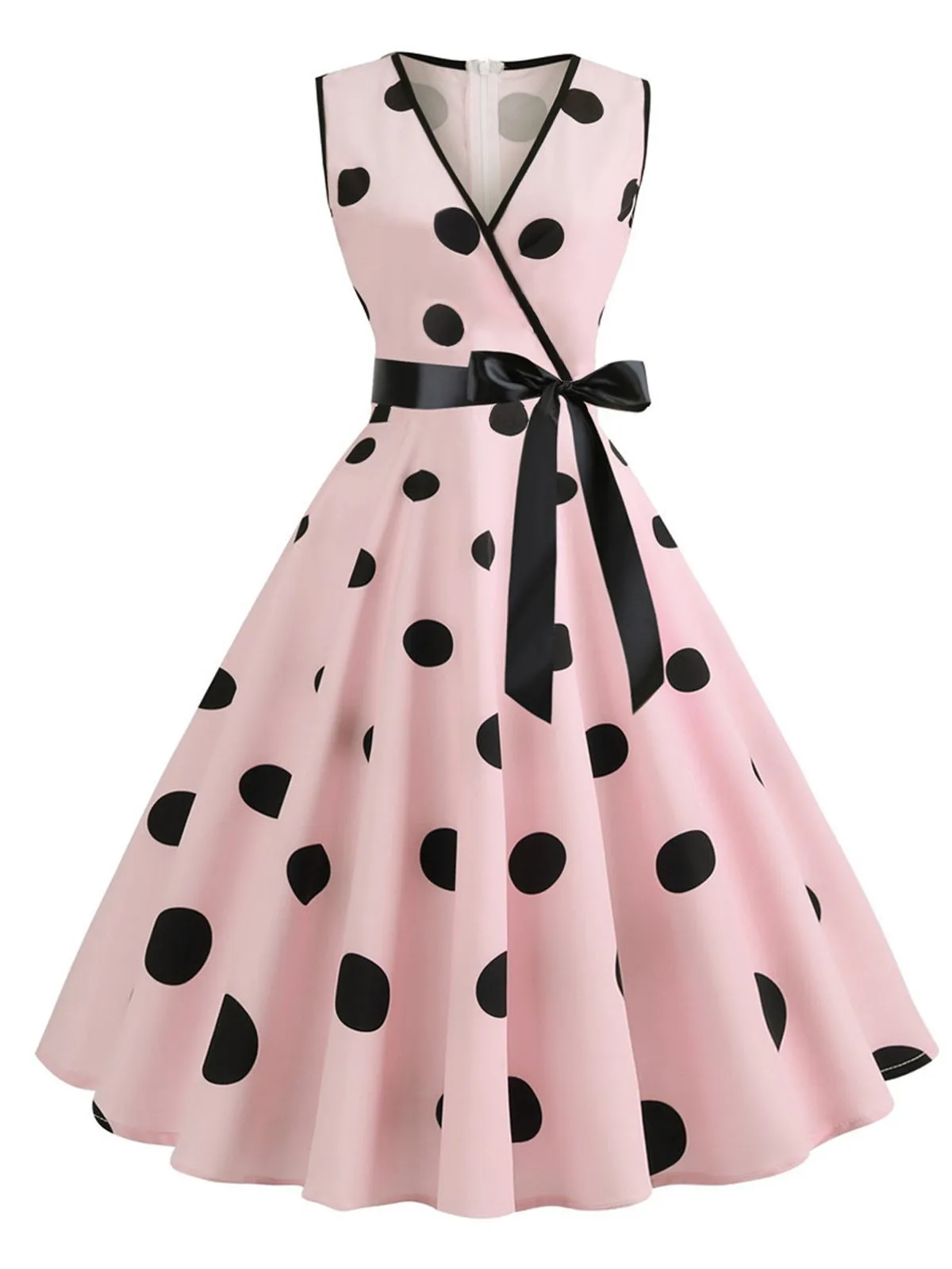 1950s Bow Polka Dot Swing Dress