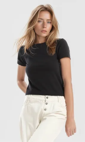 97319 Basic Short Sleeves Plain Black Tee
