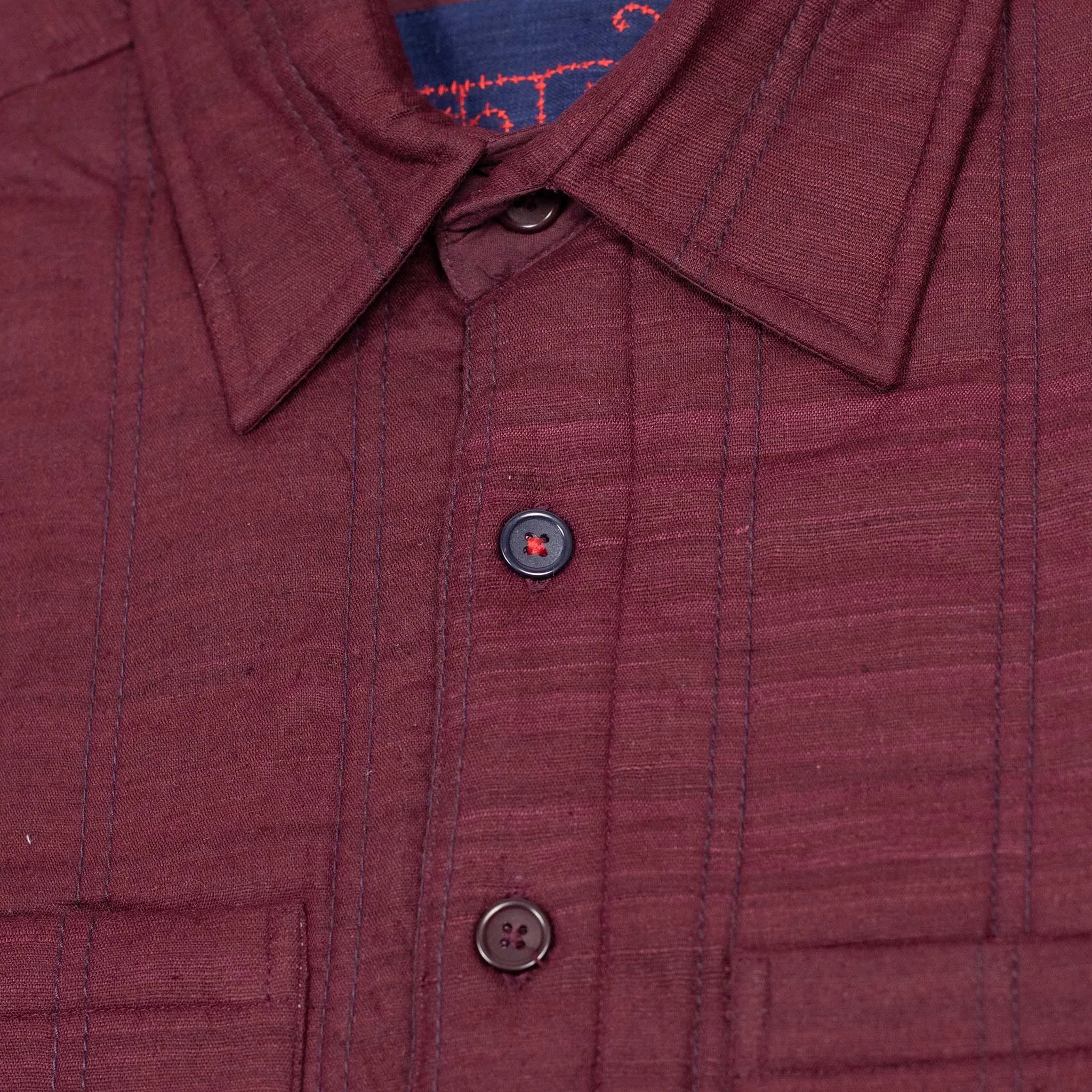 Alok shirt in burgundy quilted matka handloom silk