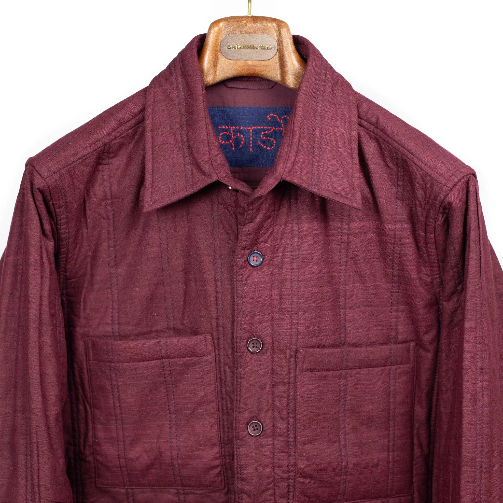 Alok shirt in burgundy quilted matka handloom silk