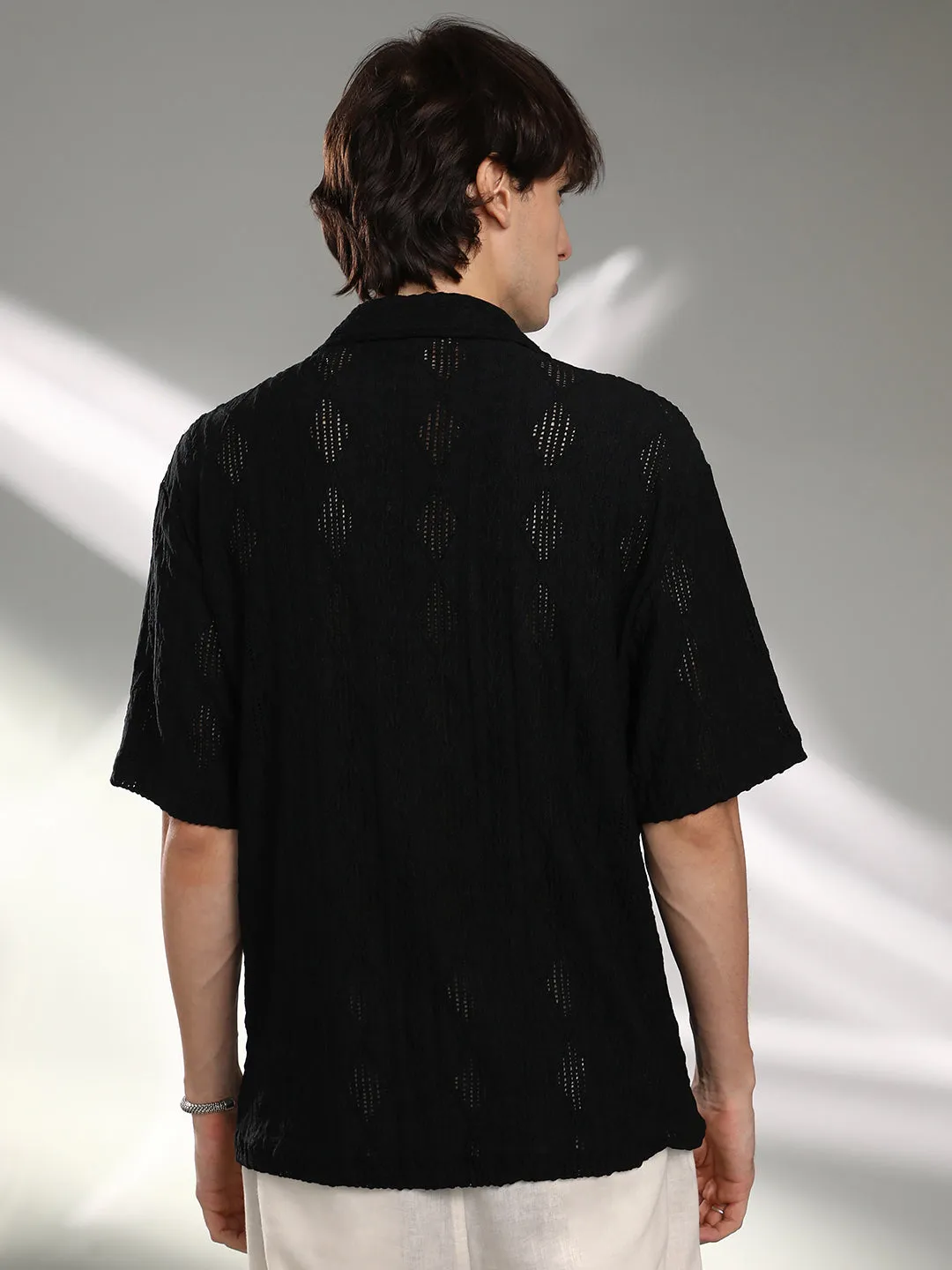 Argyle-Textured Oversized Shirt