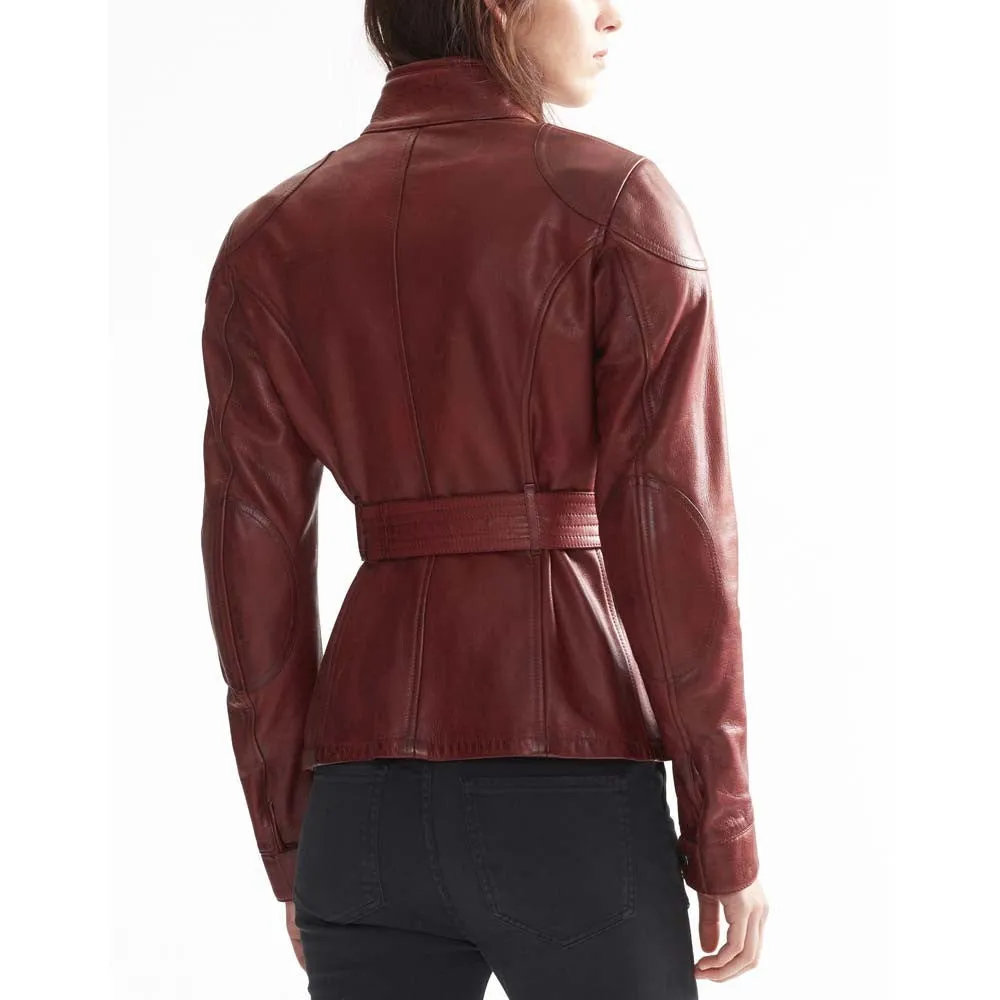 BELSTAFF TRIALMASTER PRO WOMEN LEATHER MOTORCYCLE JACKET - RED