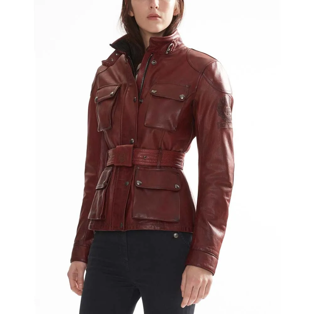 BELSTAFF TRIALMASTER PRO WOMEN LEATHER MOTORCYCLE JACKET - RED