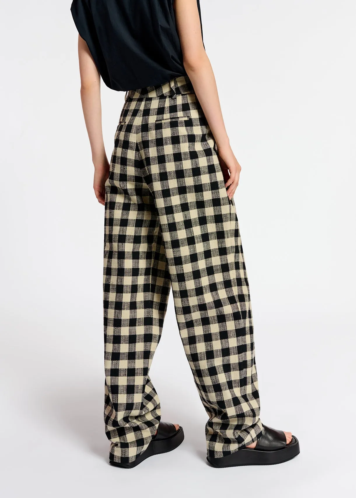 Black and beige checkered relaxed-fit pants