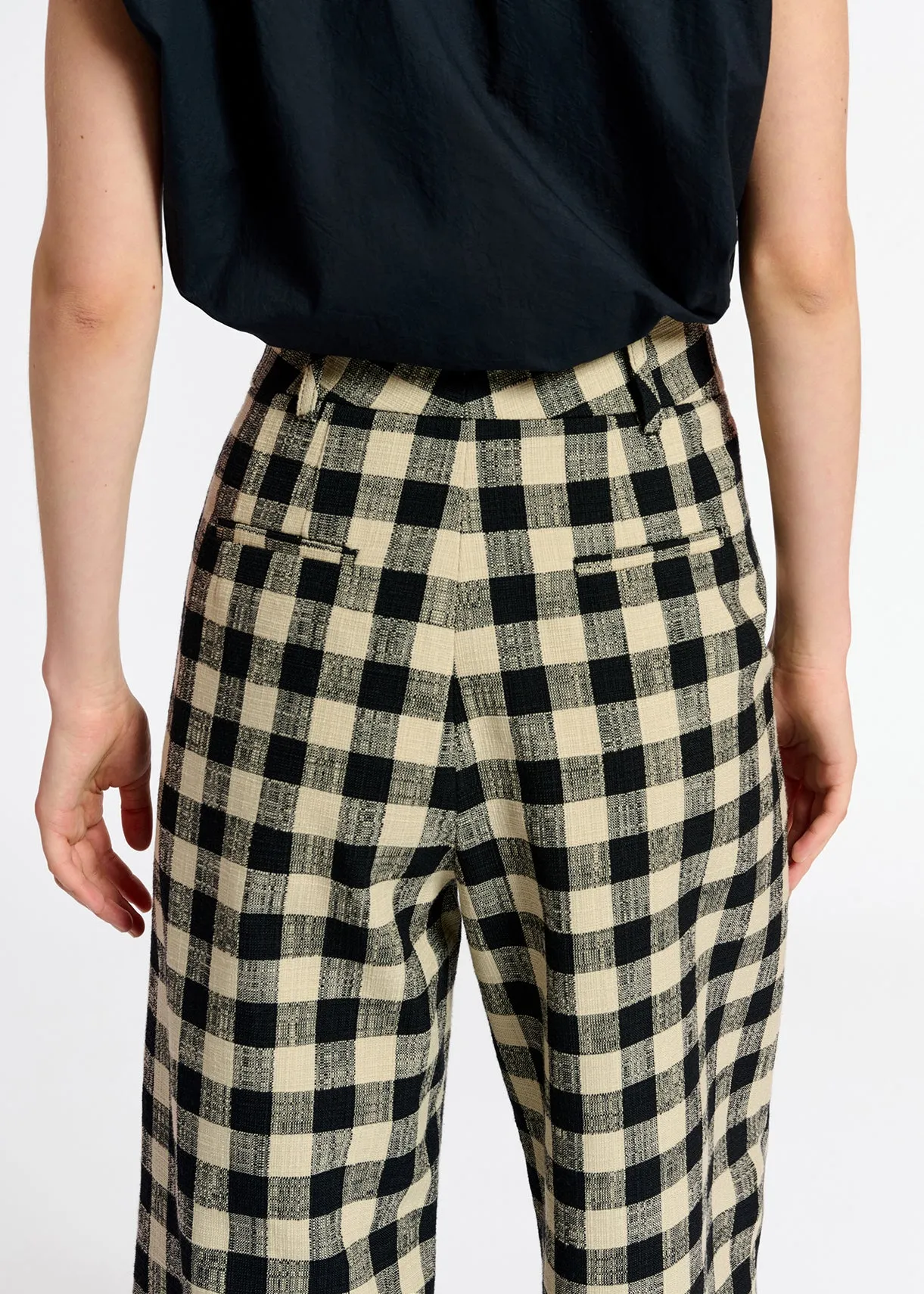 Black and beige checkered relaxed-fit pants