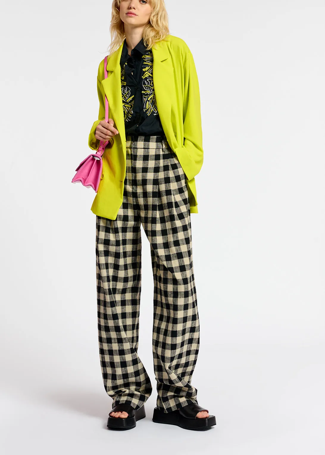 Black and beige checkered relaxed-fit pants