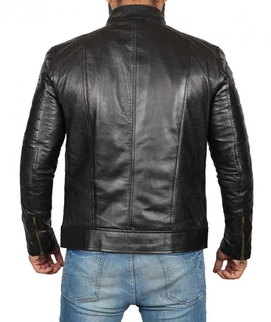 Black Cafe Racer Leather Jacket For Man by TJS