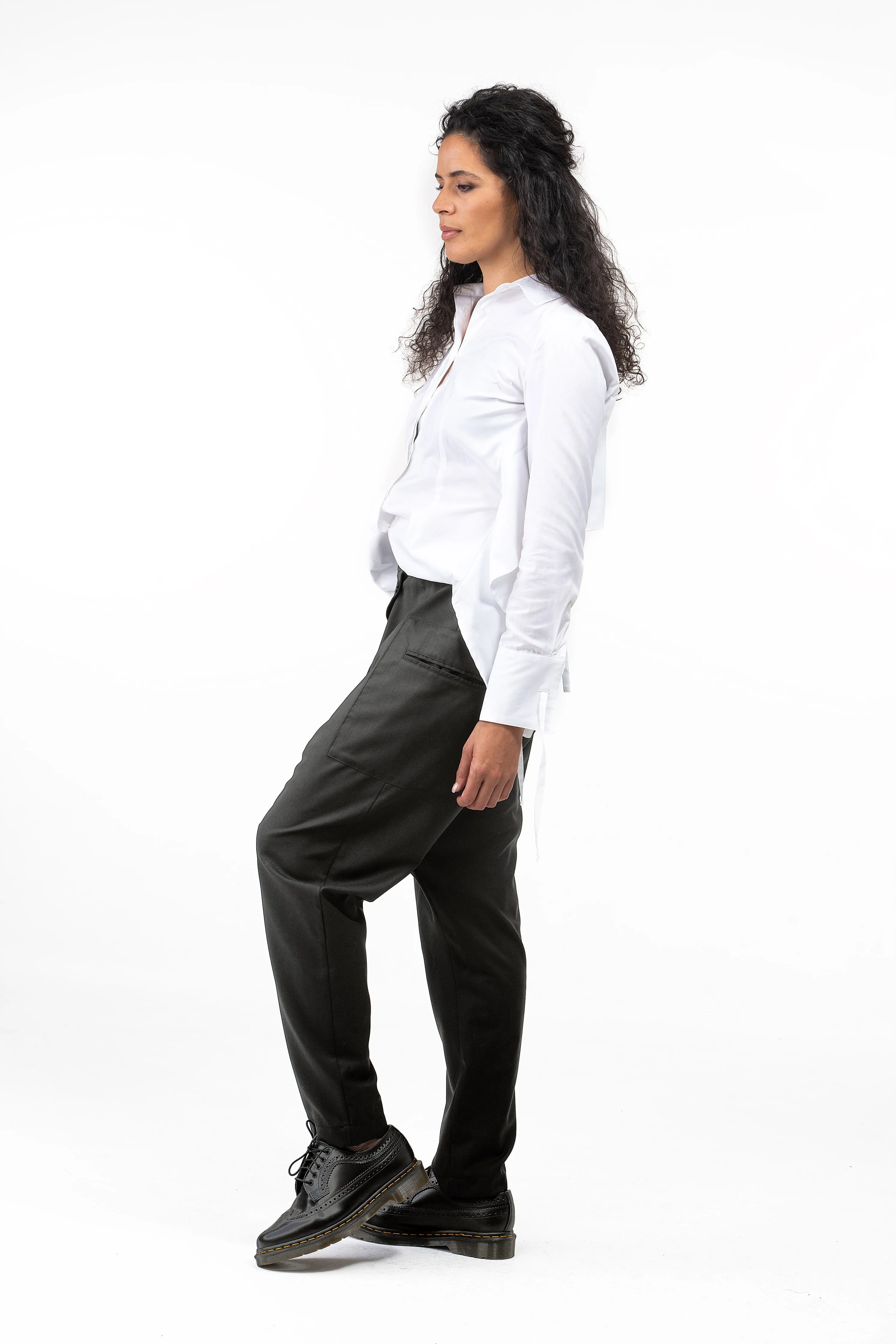 Black wool baggy pants