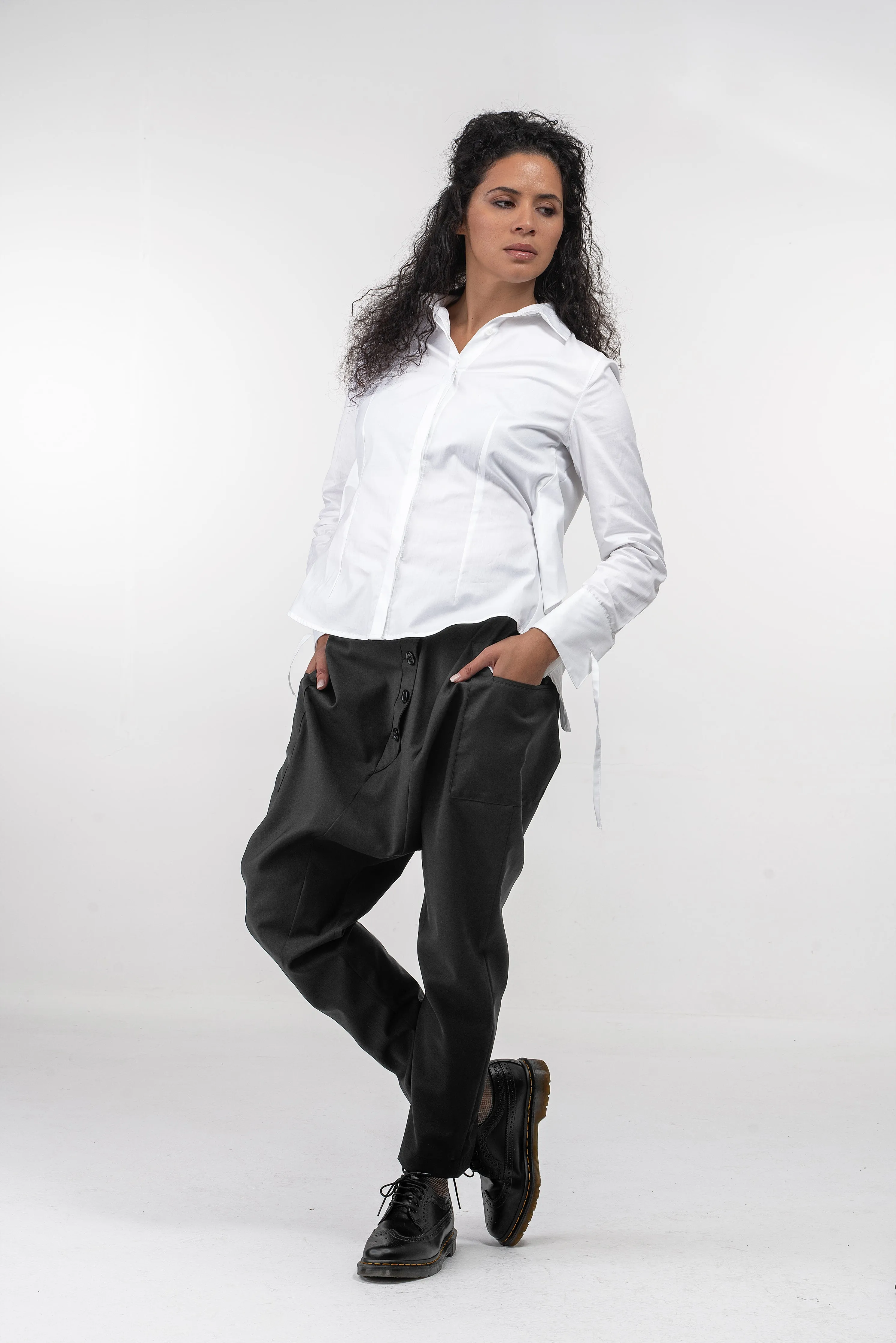 Black wool baggy pants