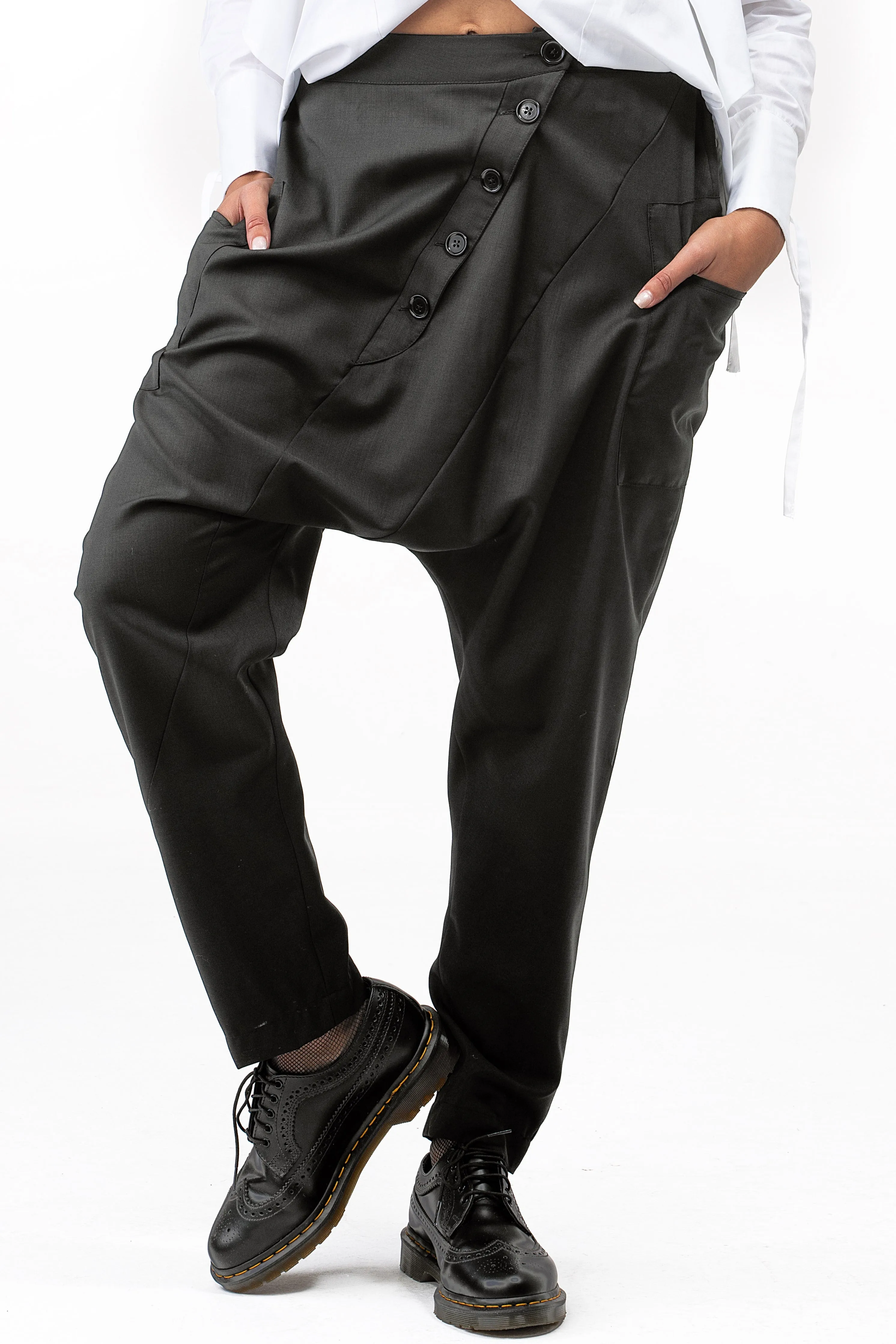 Black wool baggy pants