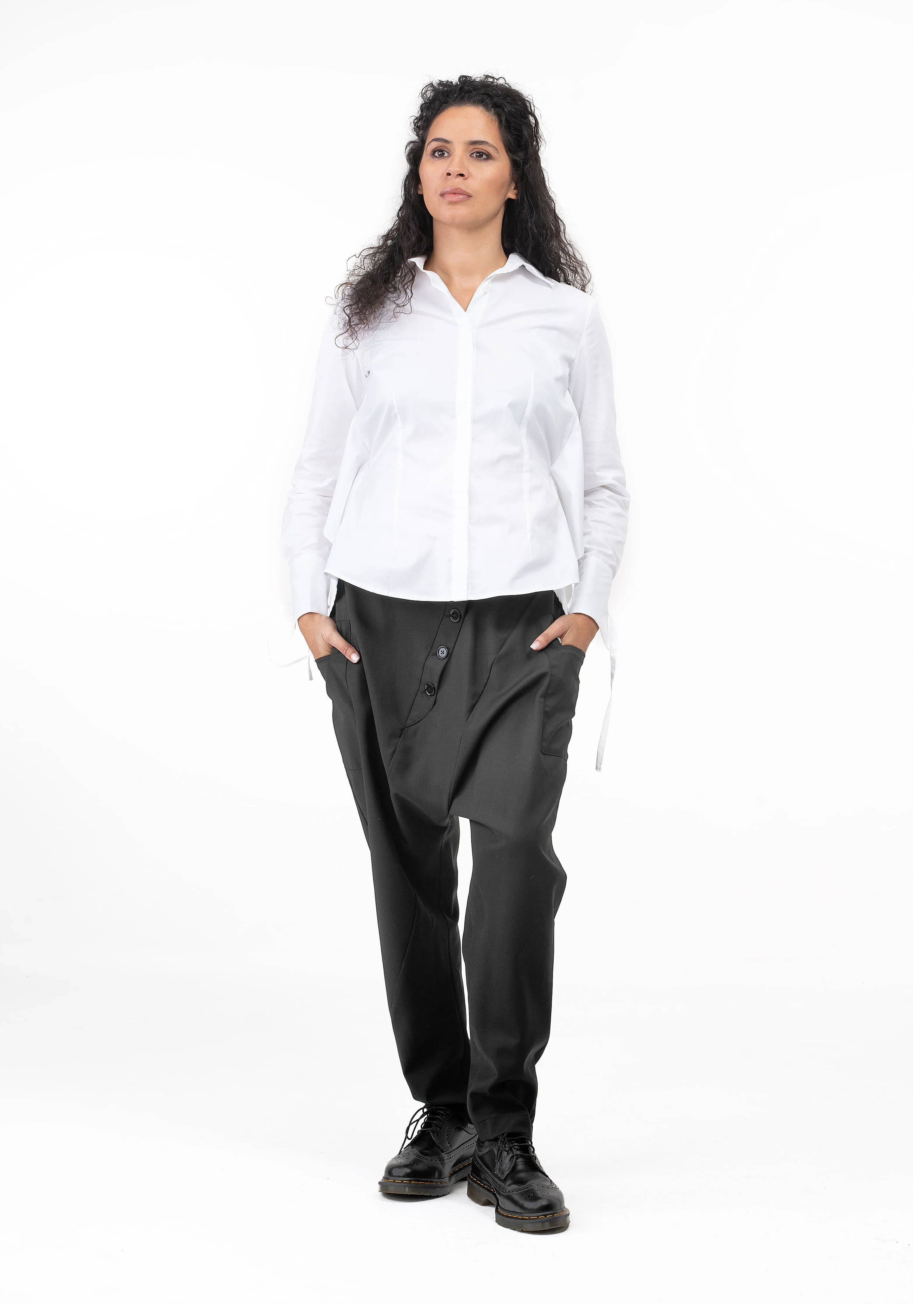 Black wool baggy pants