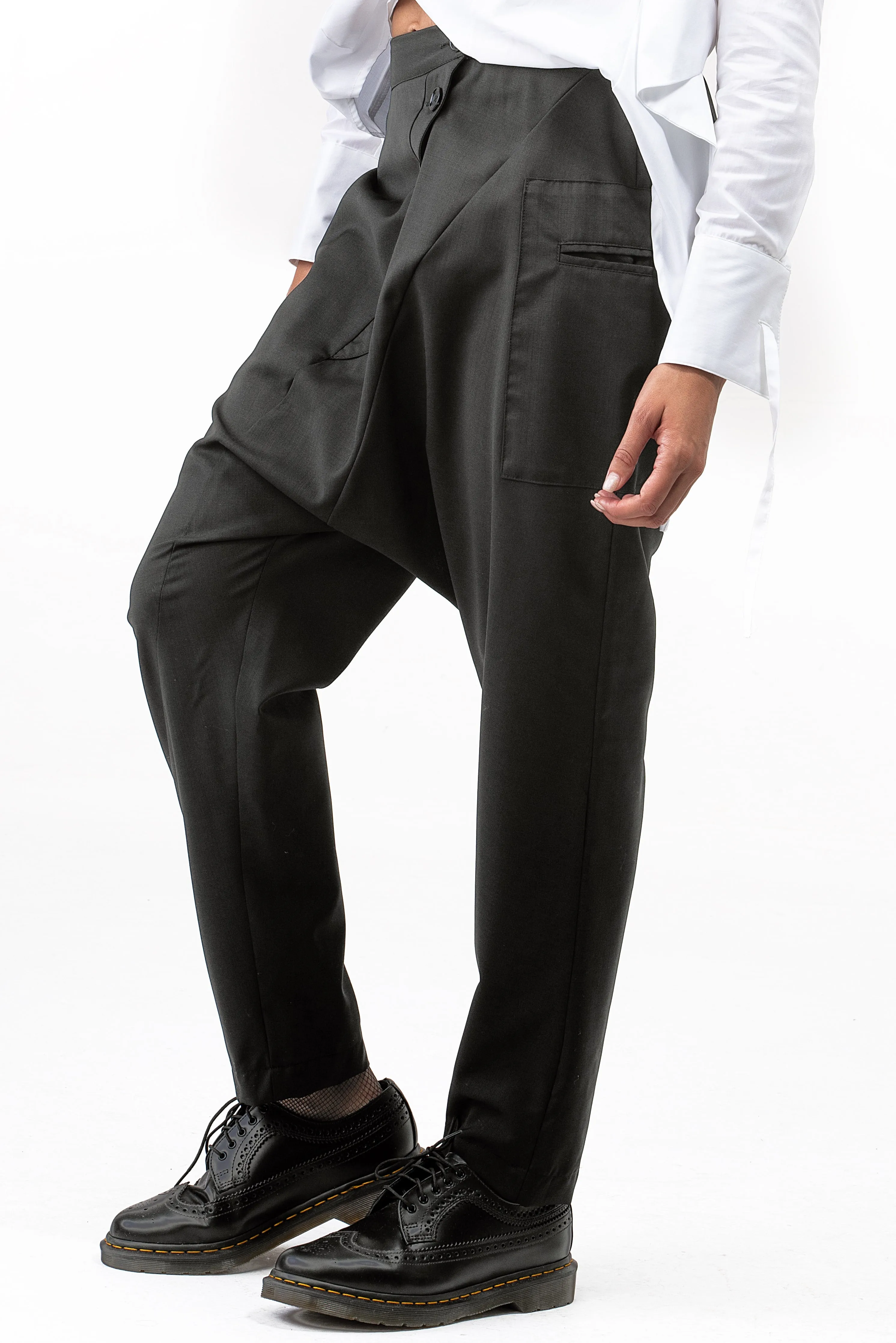 Black wool baggy pants