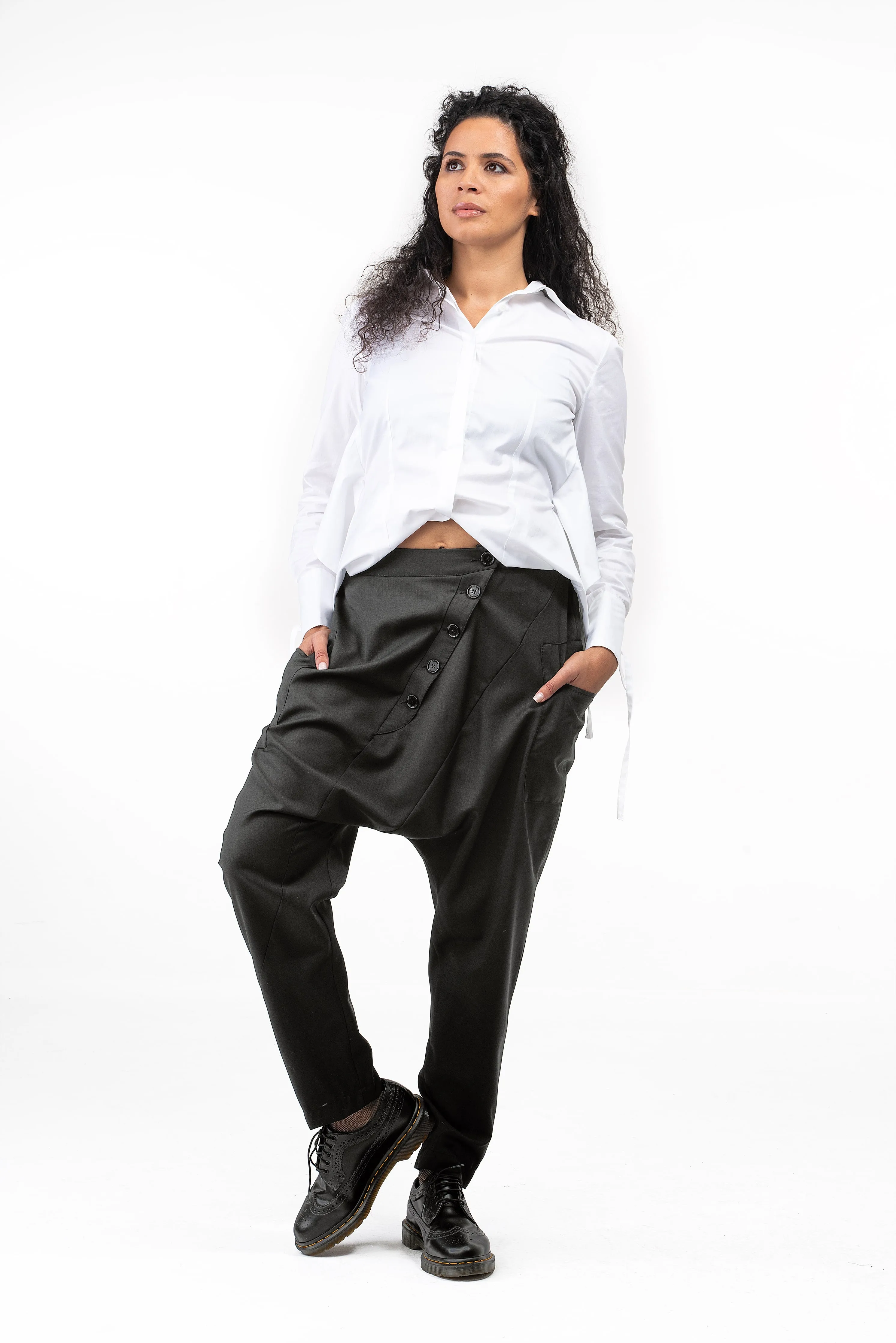 Black wool baggy pants