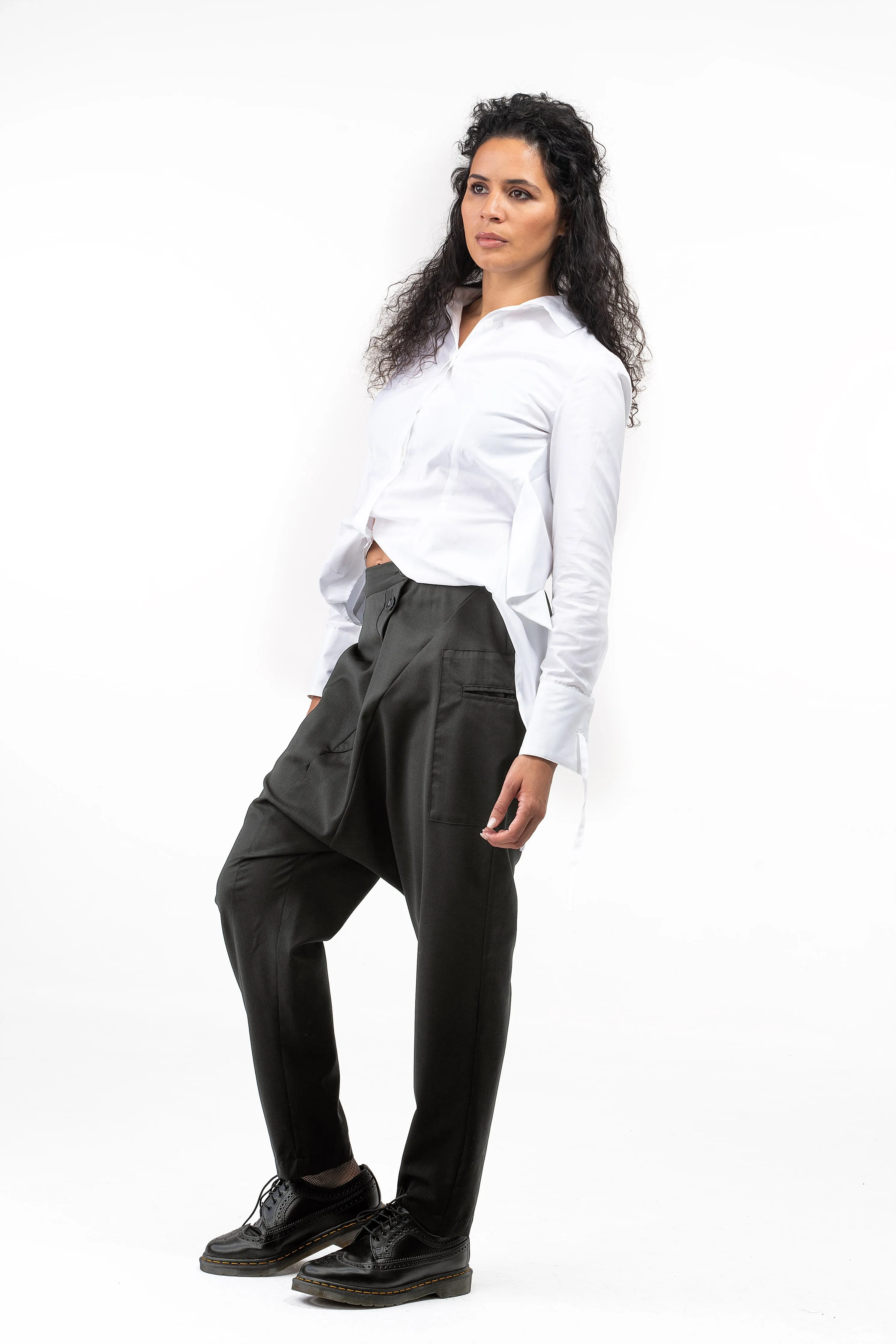 Black wool baggy pants