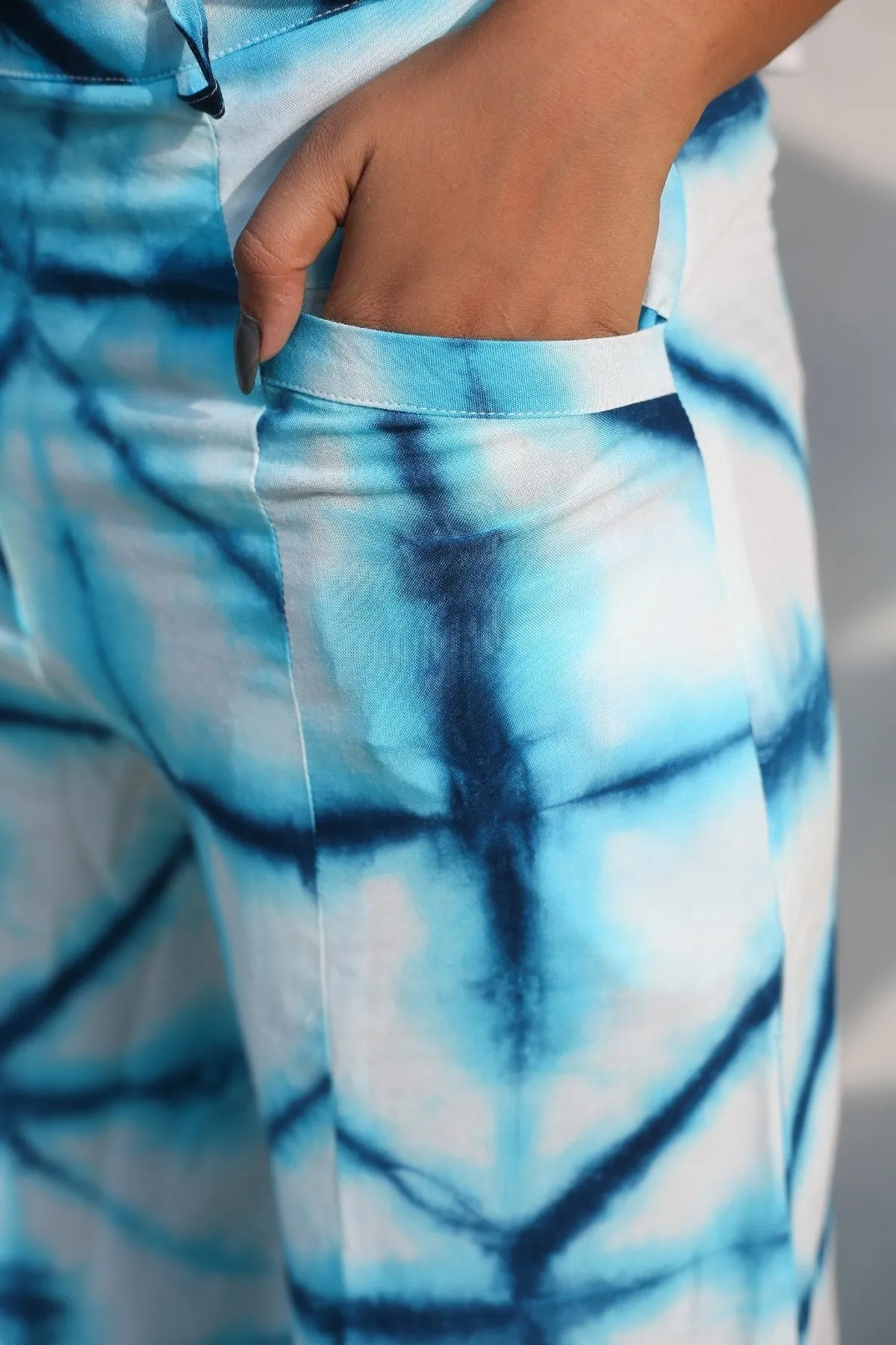 Blue And White Bell Bottom Pants