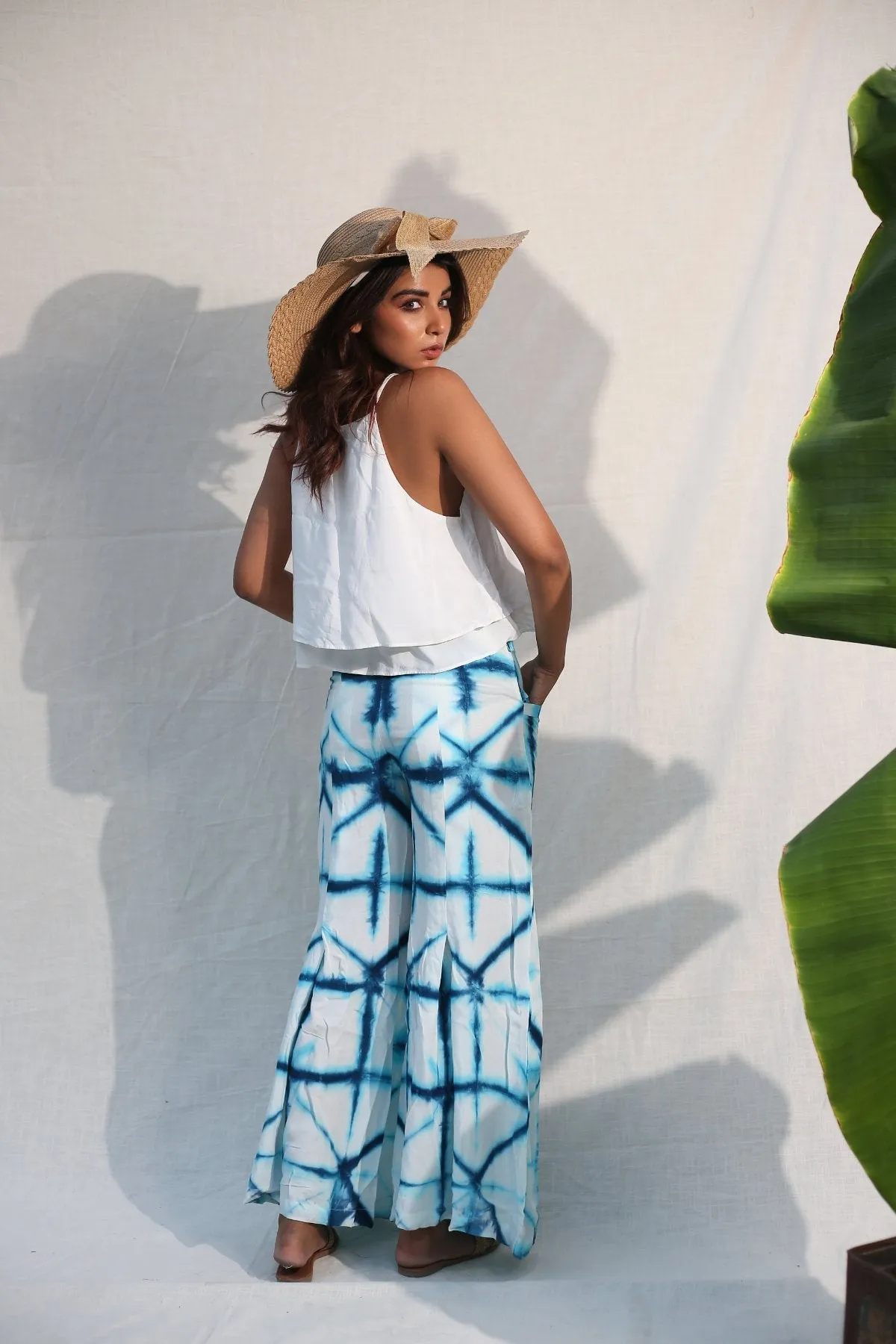 Blue And White Bell Bottom Pants