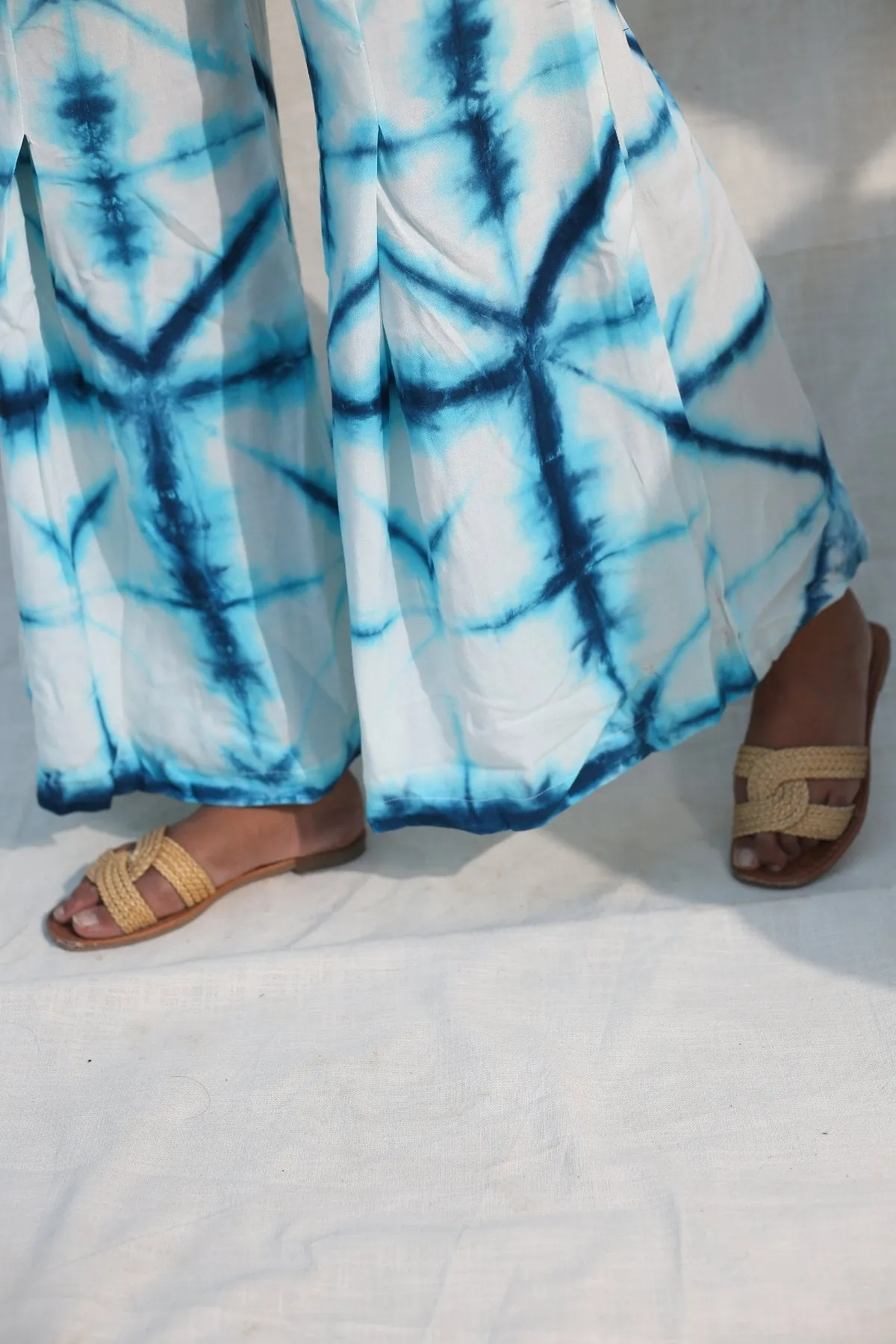 Blue And White Bell Bottom Pants