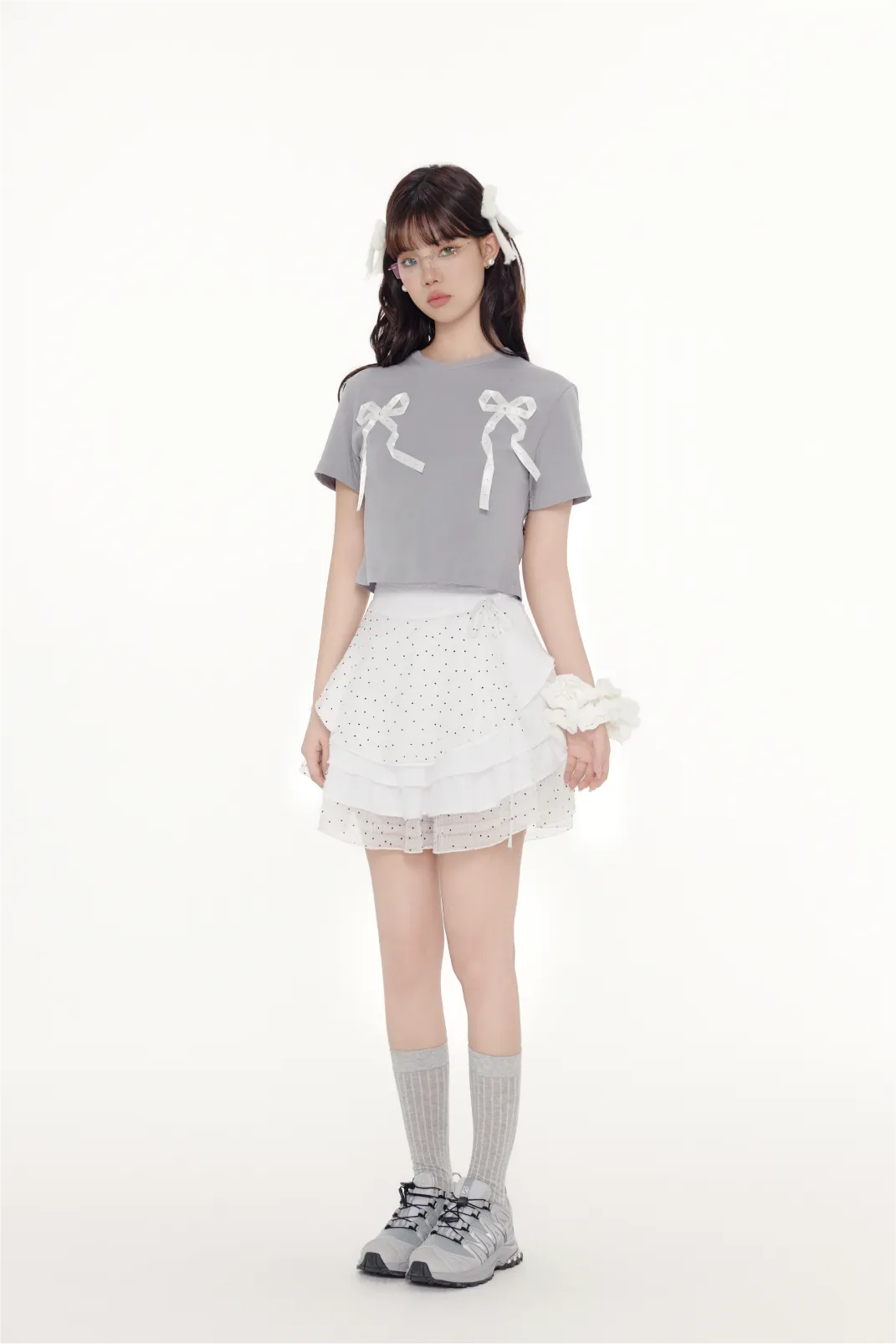 Bow Print Cropped Slim-Fit Tee