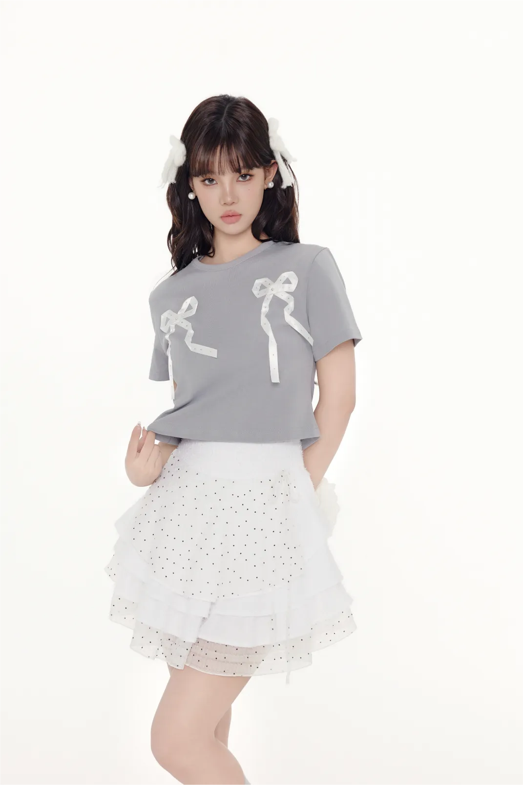 Bow Print Cropped Slim-Fit Tee