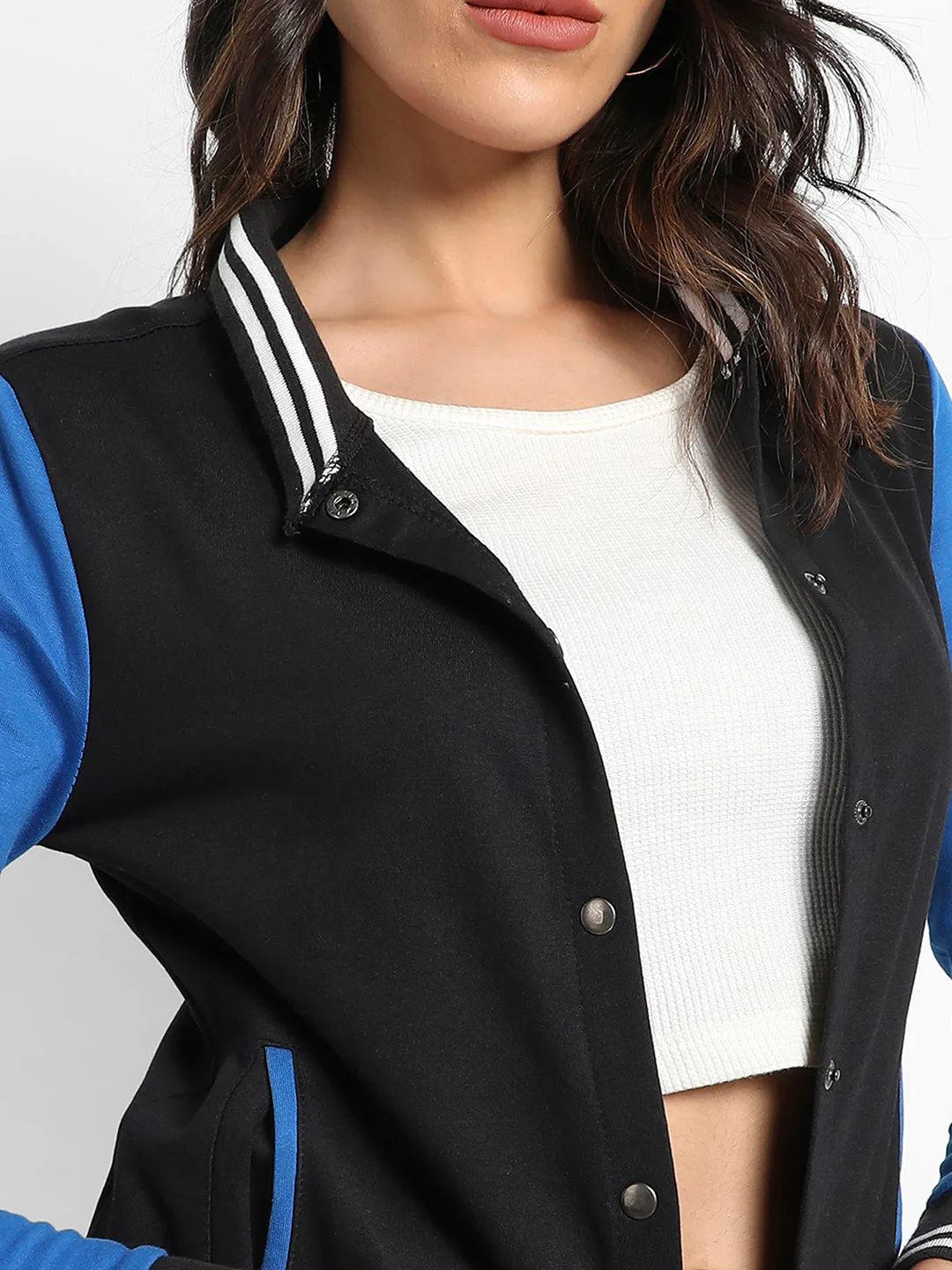 Button-Front Jacket With Contrast Sleeves