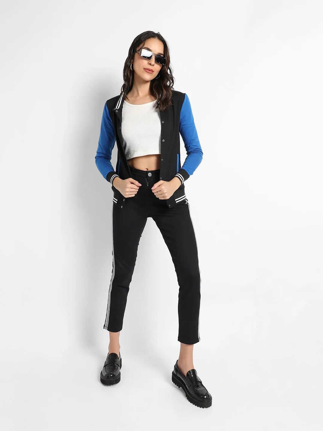 Button-Front Jacket With Contrast Sleeves