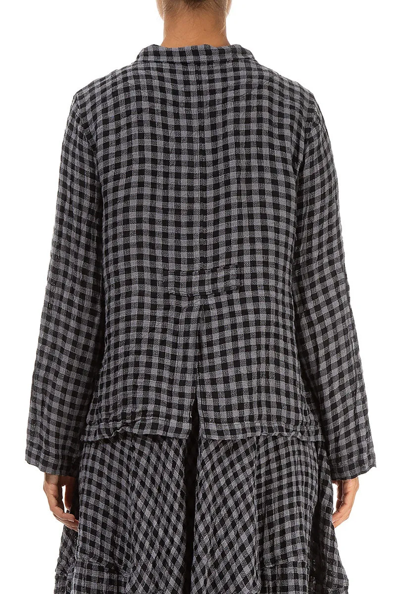 Buttoned Grey Check Linen Jacket