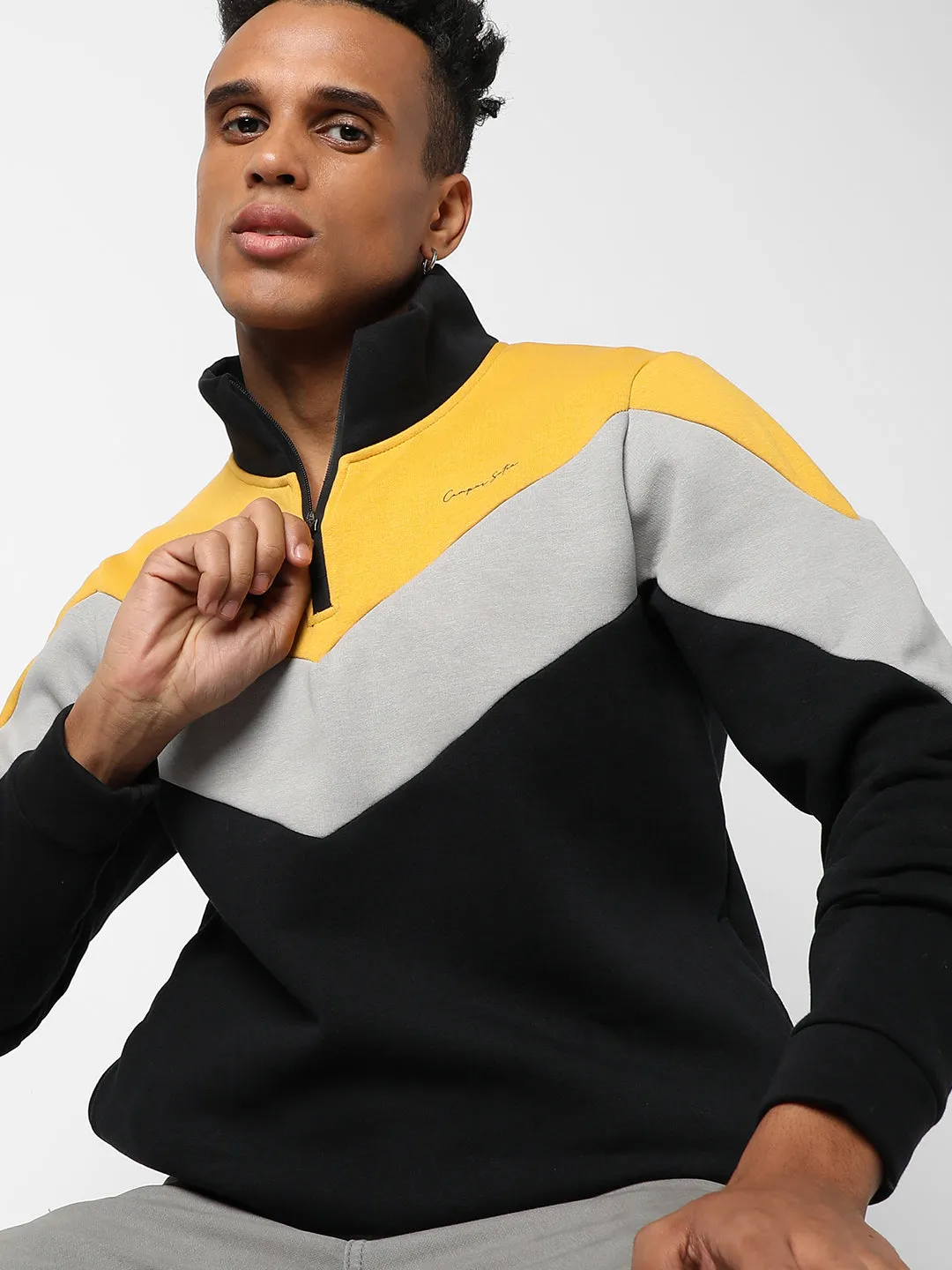 Contrast Panel Sweatshirt With Half-Zip Closure