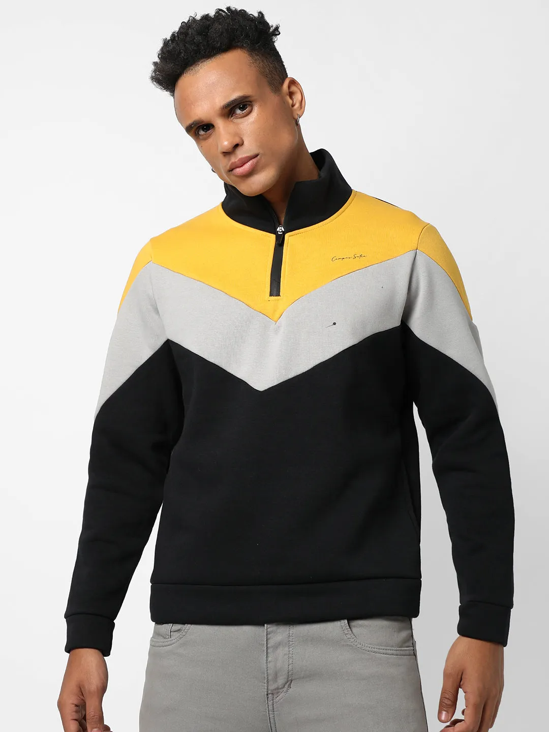 Contrast Panel Sweatshirt With Half-Zip Closure