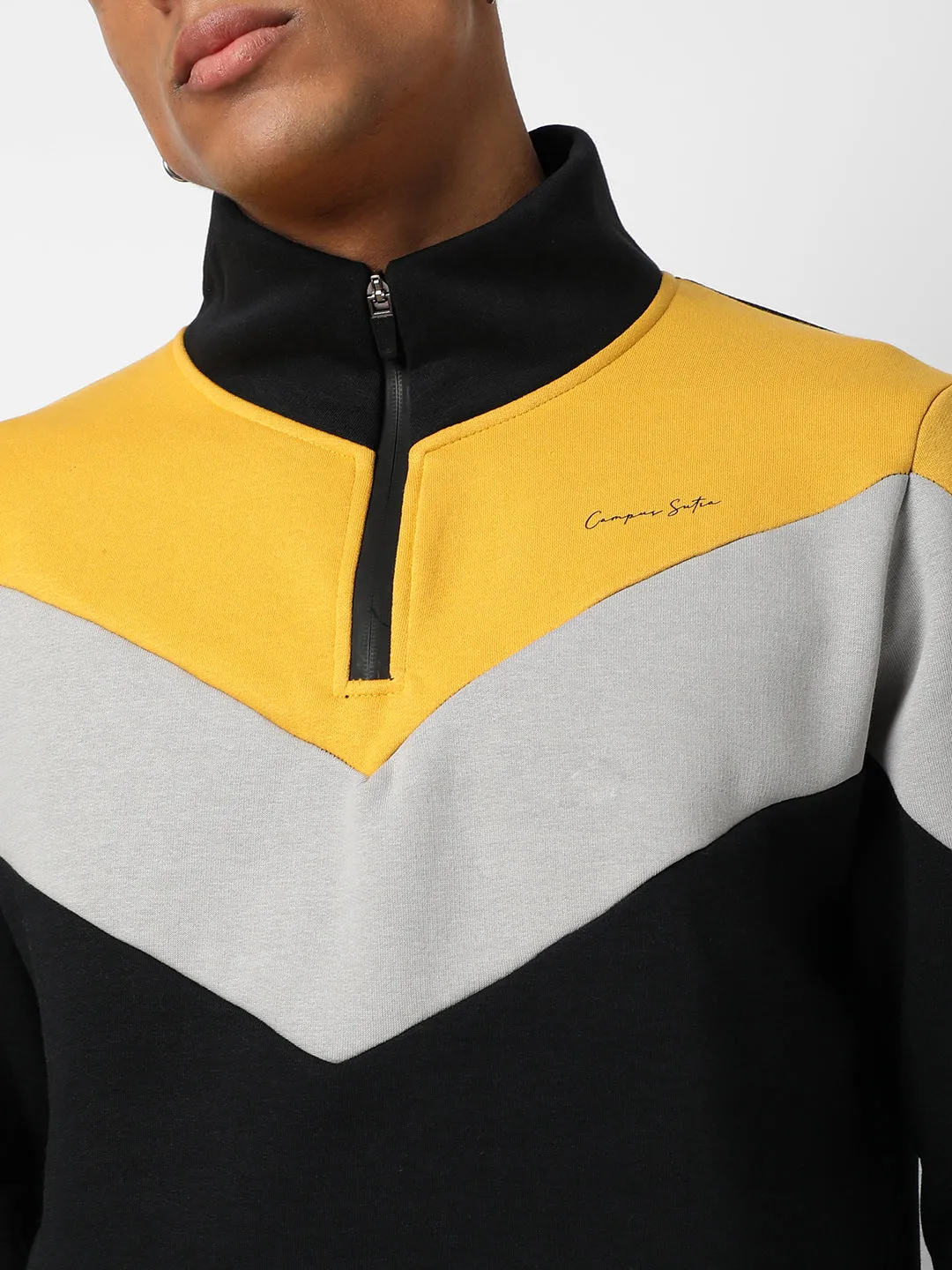 Contrast Panel Sweatshirt With Half-Zip Closure