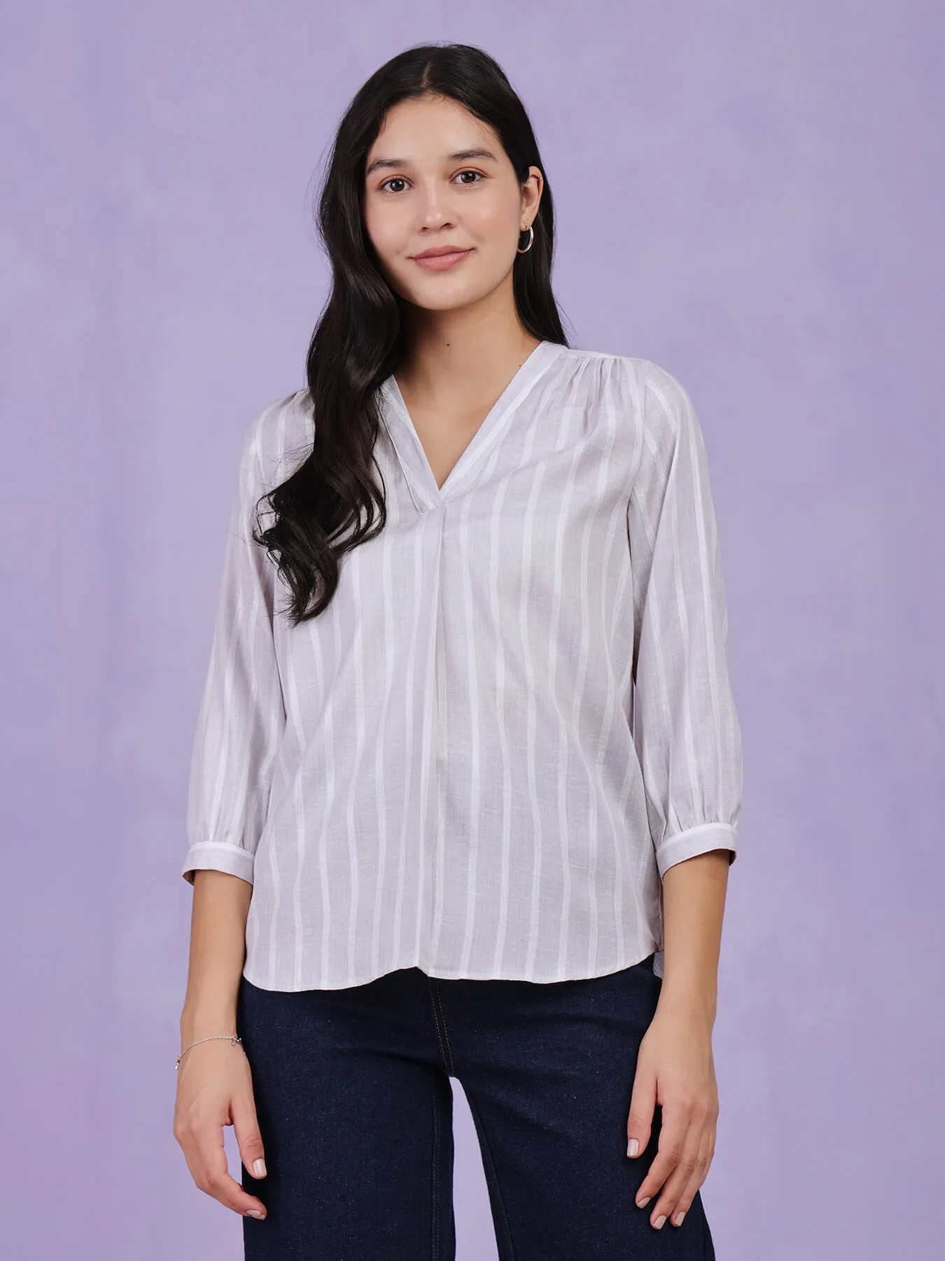 Cotton Lurex Striped Top - Grey