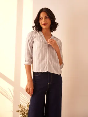 Cotton Lurex Striped Top - Grey