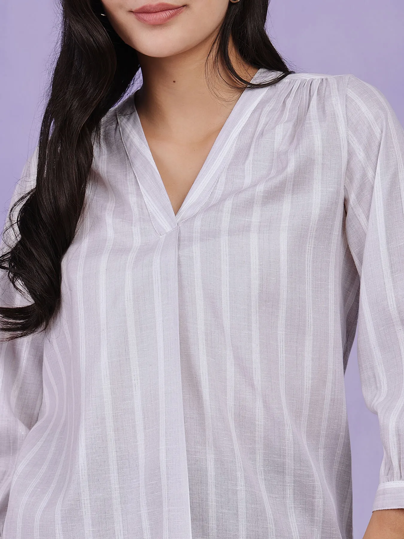 Cotton Lurex Striped Top - Grey