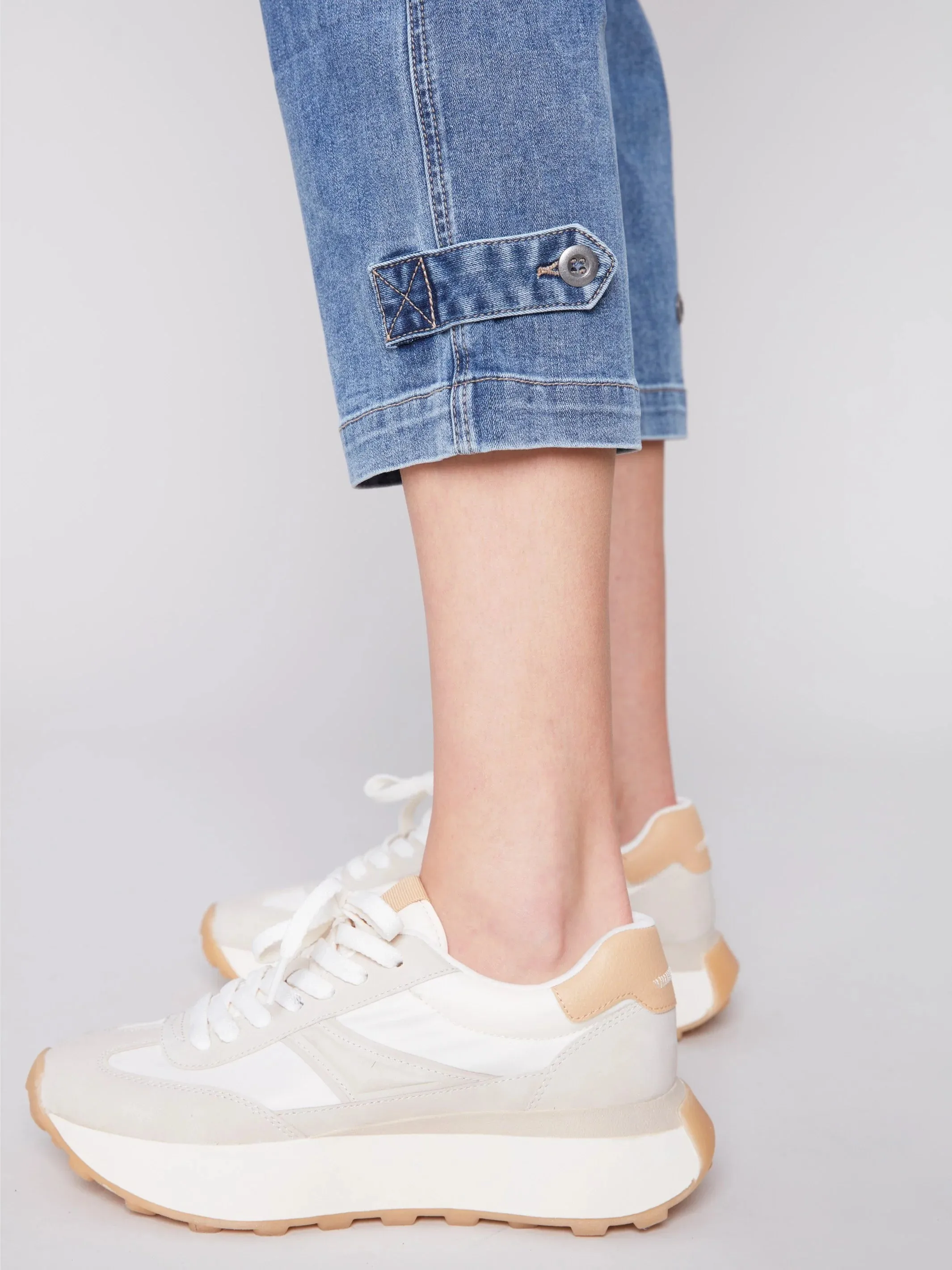 Cropped Pull-On Jeans with Hem Tab