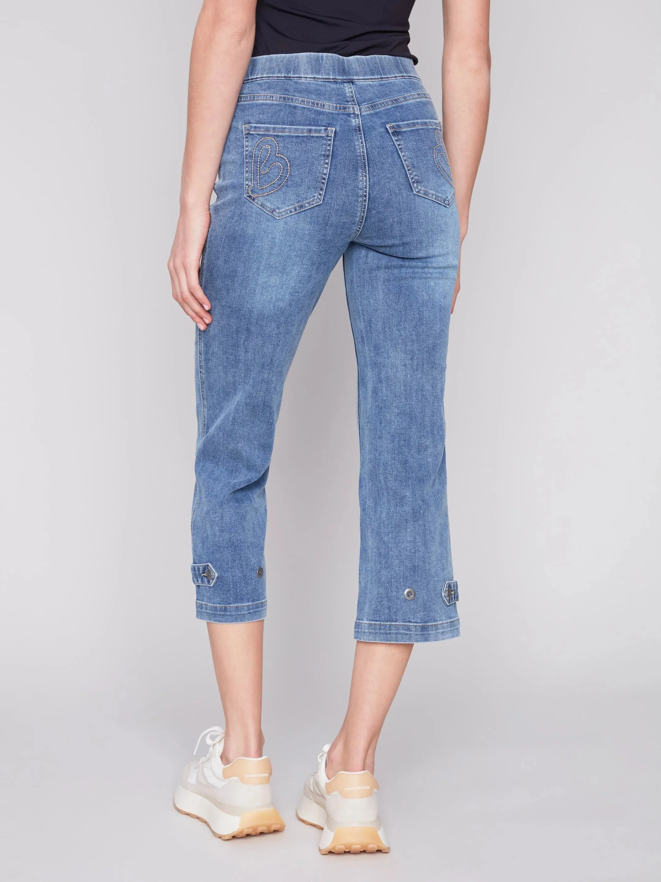 Cropped Pull-On Jeans with Hem Tab