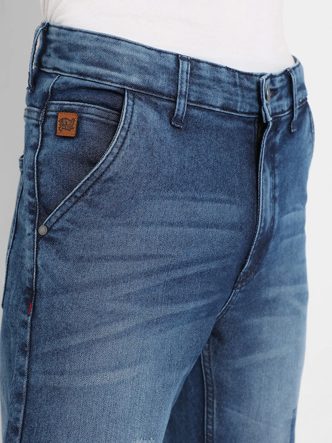 Distressed Patterned Denim Jeans
