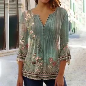 Elegant Casual Long Sleeve Women's Shirt - Stylish Print Top for Weekend and Holiday Wear