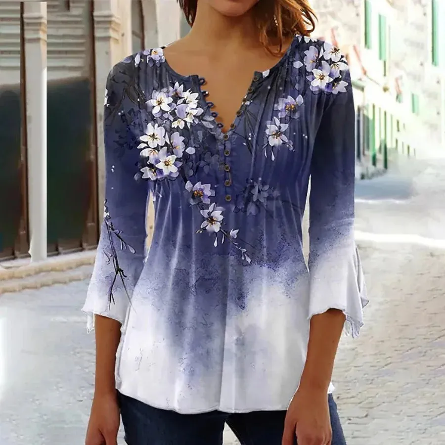 Elegant Casual Long Sleeve Women's Shirt - Stylish Print Top for Weekend and Holiday Wear