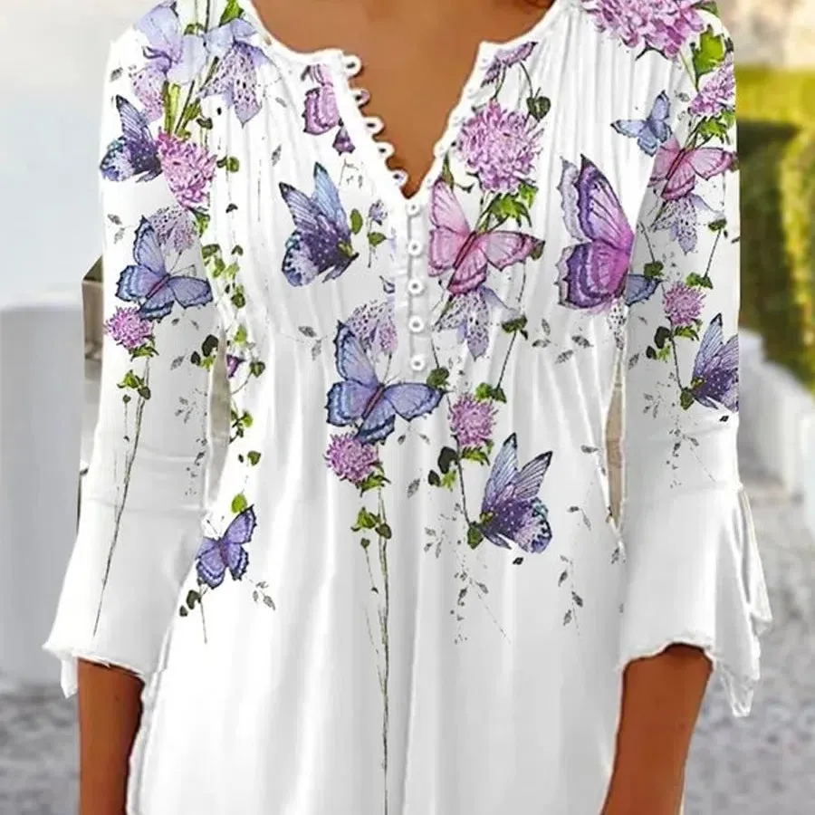 Elegant Casual Long Sleeve Women's Shirt - Stylish Print Top for Weekend and Holiday Wear
