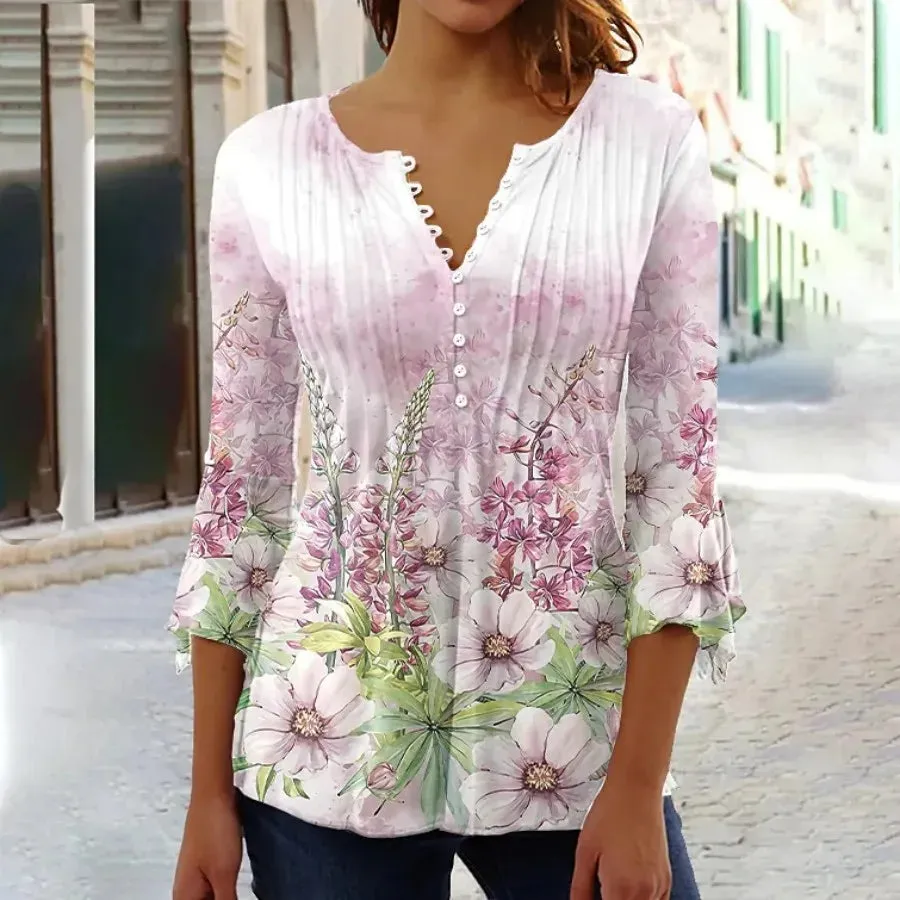 Elegant Casual Long Sleeve Women's Shirt - Stylish Print Top for Weekend and Holiday Wear