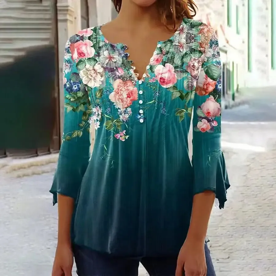 Elegant Casual Long Sleeve Women's Shirt - Stylish Print Top for Weekend and Holiday Wear