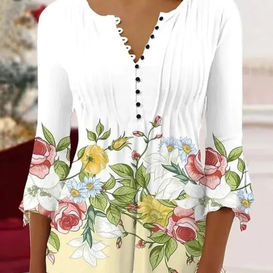 Elegant Casual Long Sleeve Women's Shirt - Stylish Print Top for Weekend and Holiday Wear