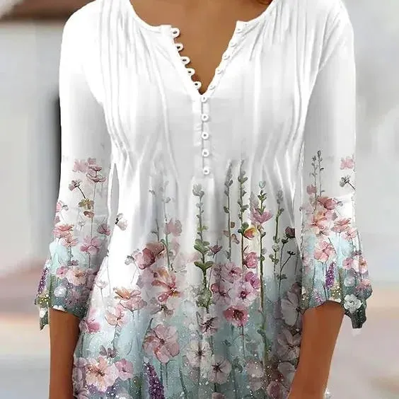 Elegant Casual Long Sleeve Women's Shirt - Stylish Print Top for Weekend and Holiday Wear