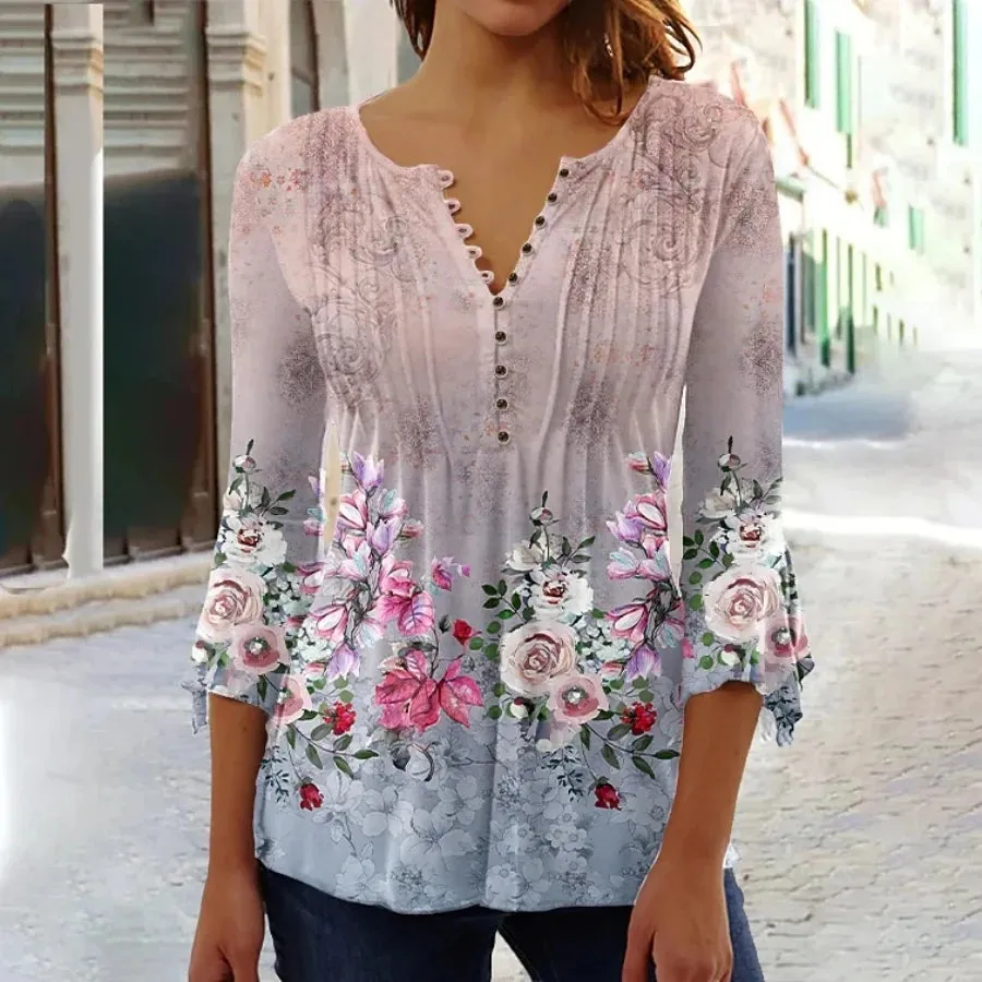 Elegant Casual Long Sleeve Women's Shirt - Stylish Print Top for Weekend and Holiday Wear