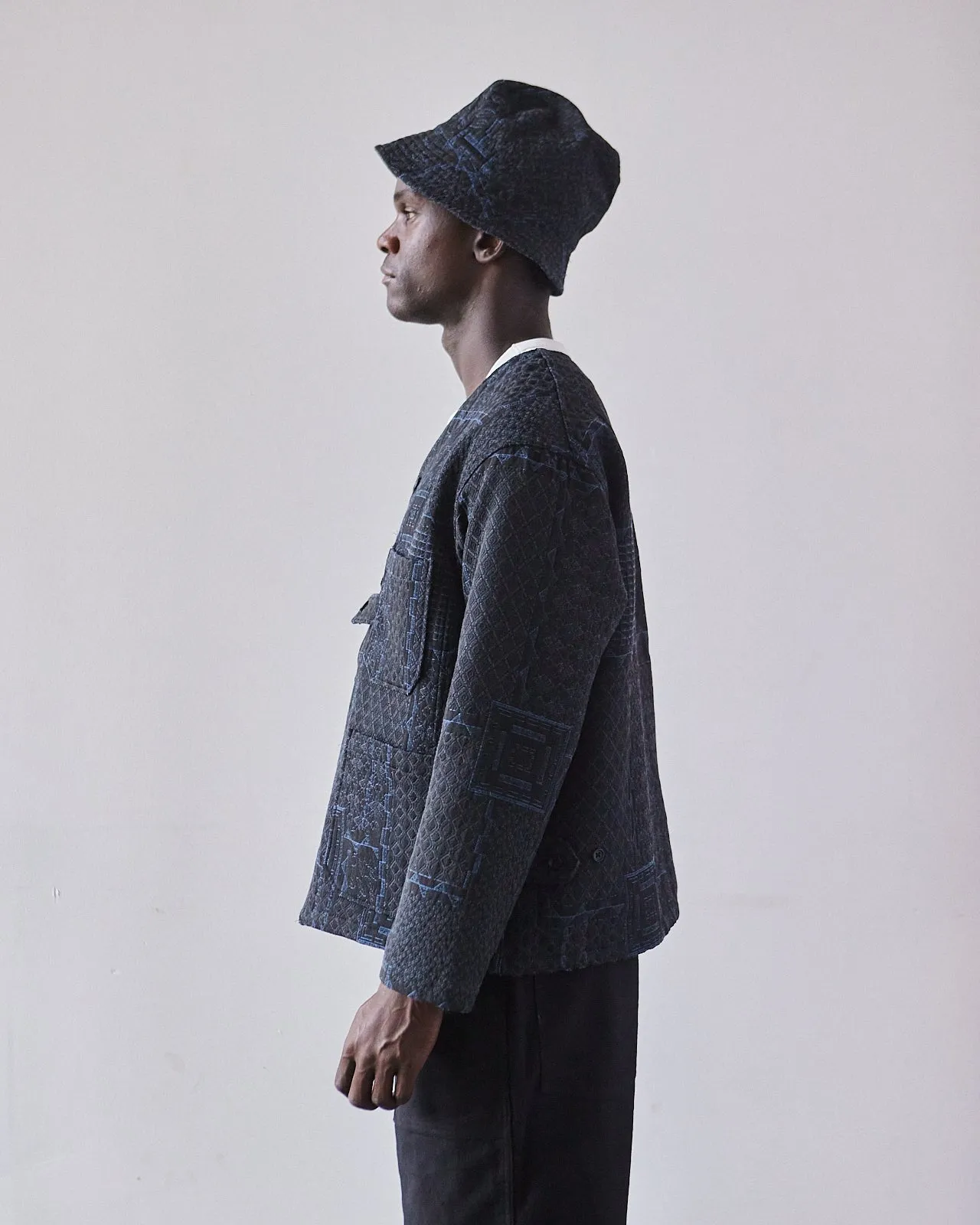 Engineered Garments Cardigan Jacket, Black/Navy Geo Jacquard