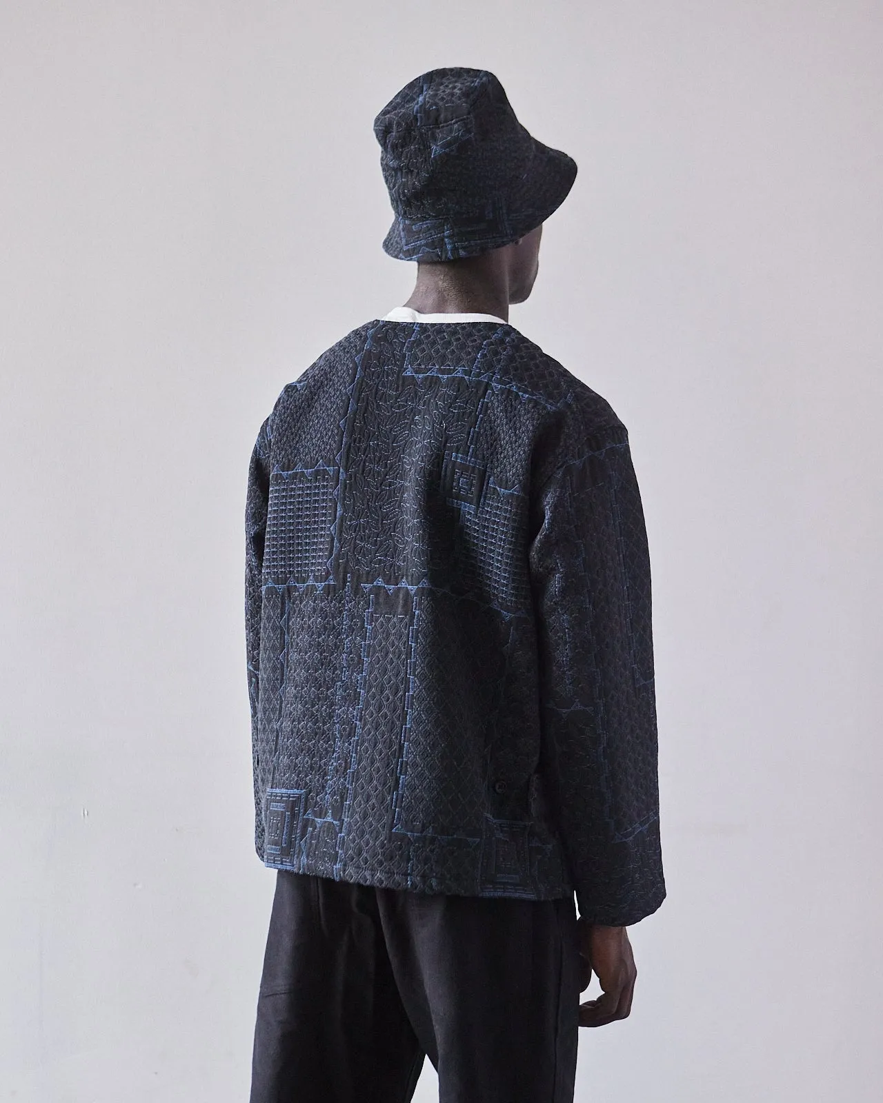 Engineered Garments Cardigan Jacket, Black/Navy Geo Jacquard