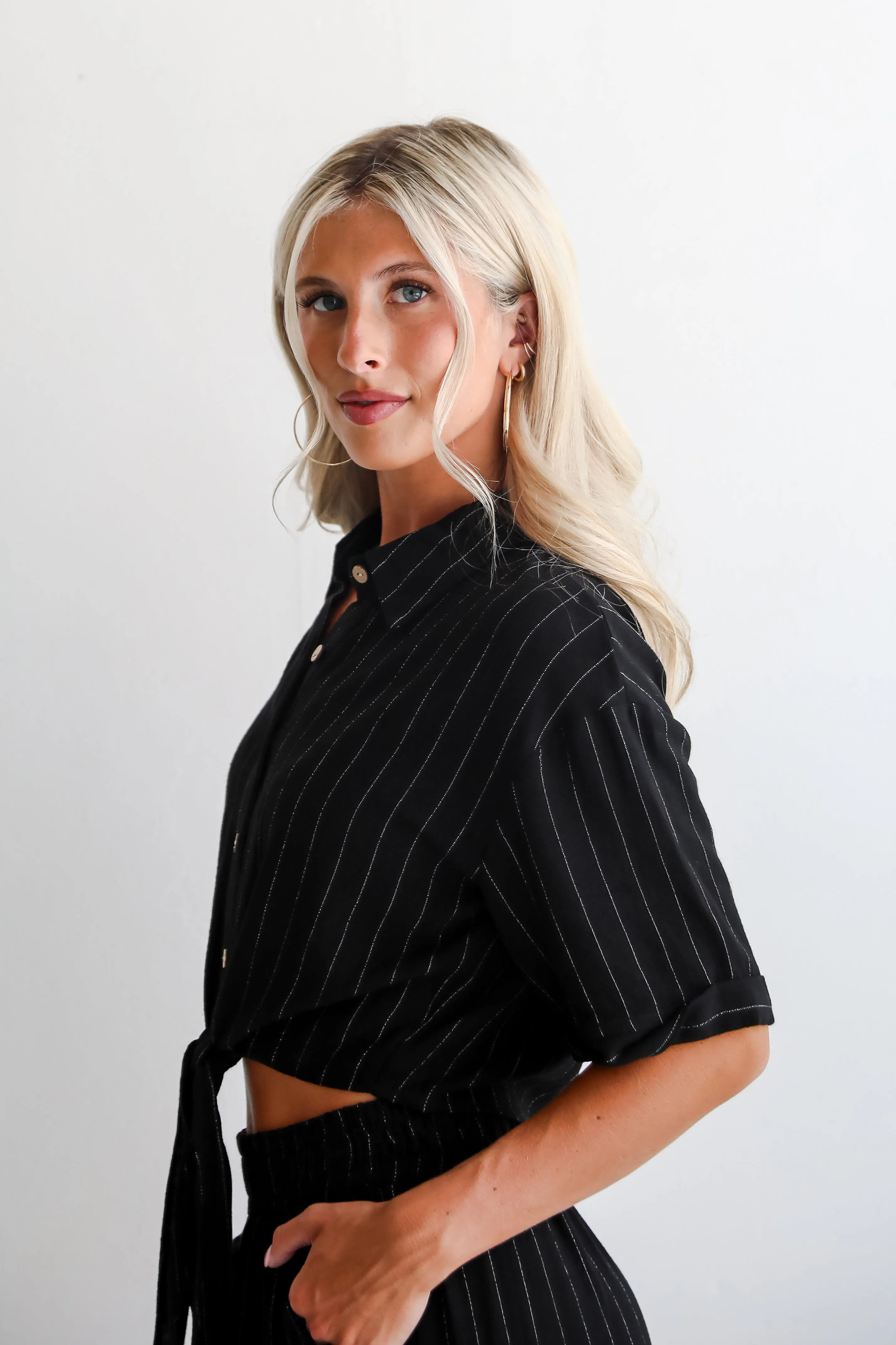 FINAL SALE - Moment Maker Striped Linen Tie-Front Blouse