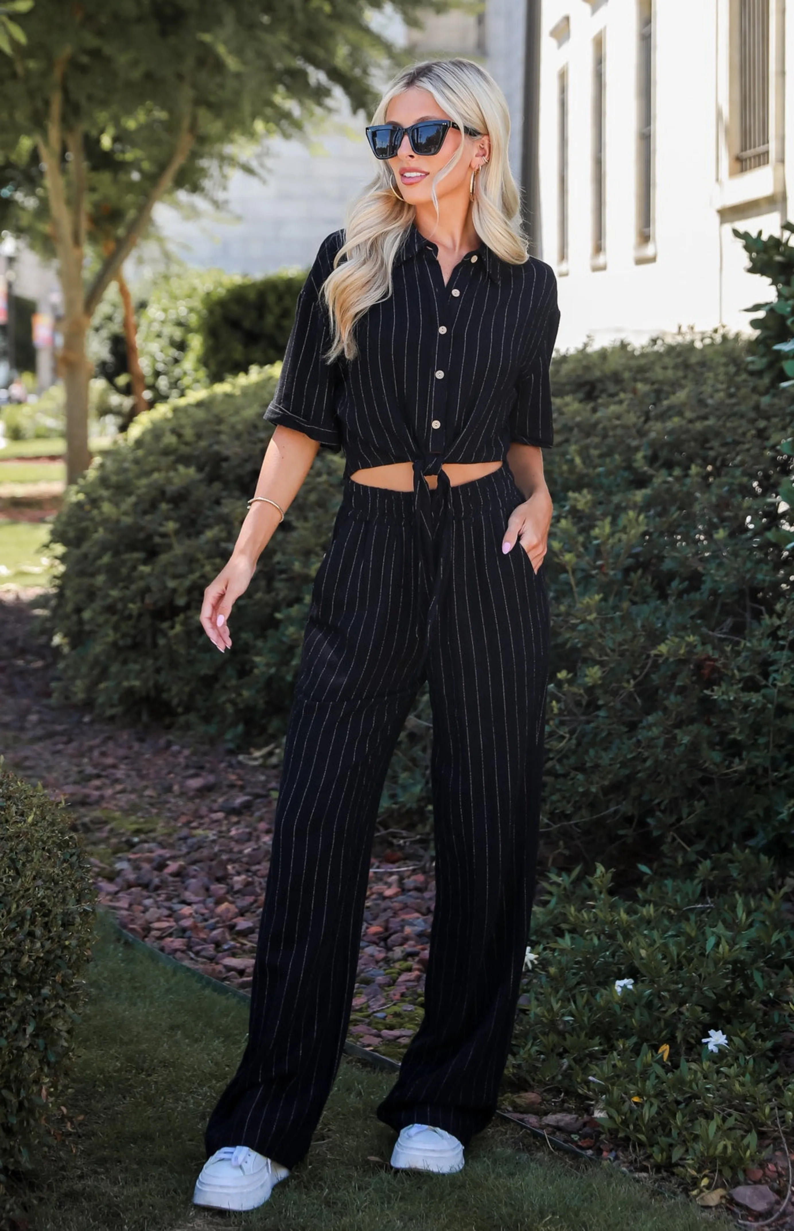 FINAL SALE - Moment Maker Striped Linen Tie-Front Blouse