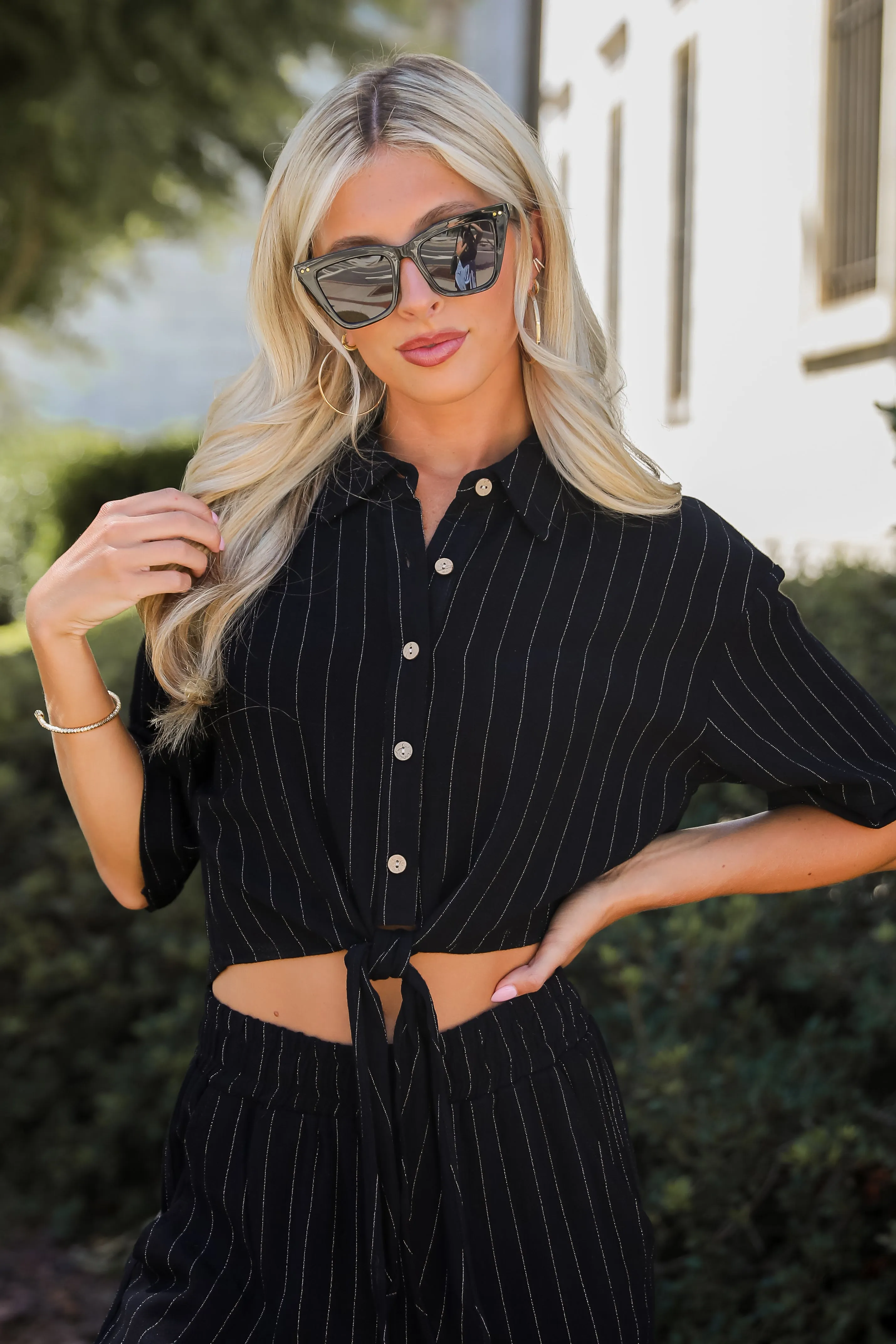 FINAL SALE - Moment Maker Striped Linen Tie-Front Blouse