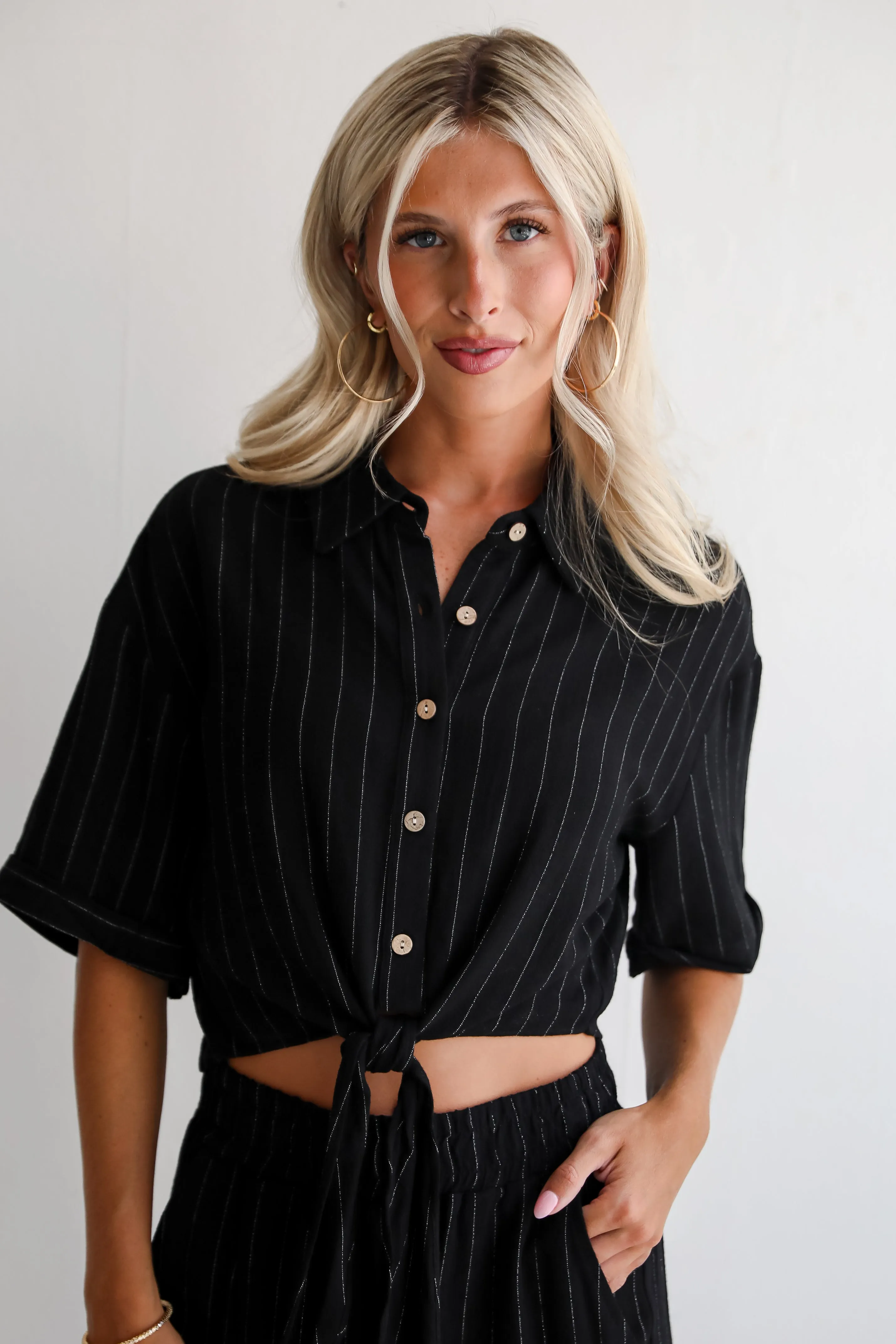 FINAL SALE - Moment Maker Striped Linen Tie-Front Blouse