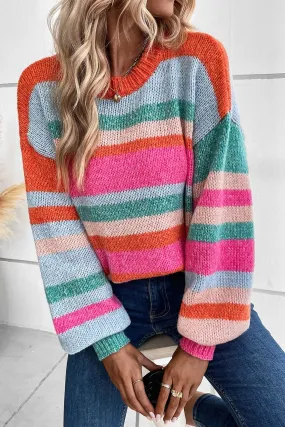 FINAL SALE The Best Time Striped Knit Drop Shoulder Puff Sleeve Sweater